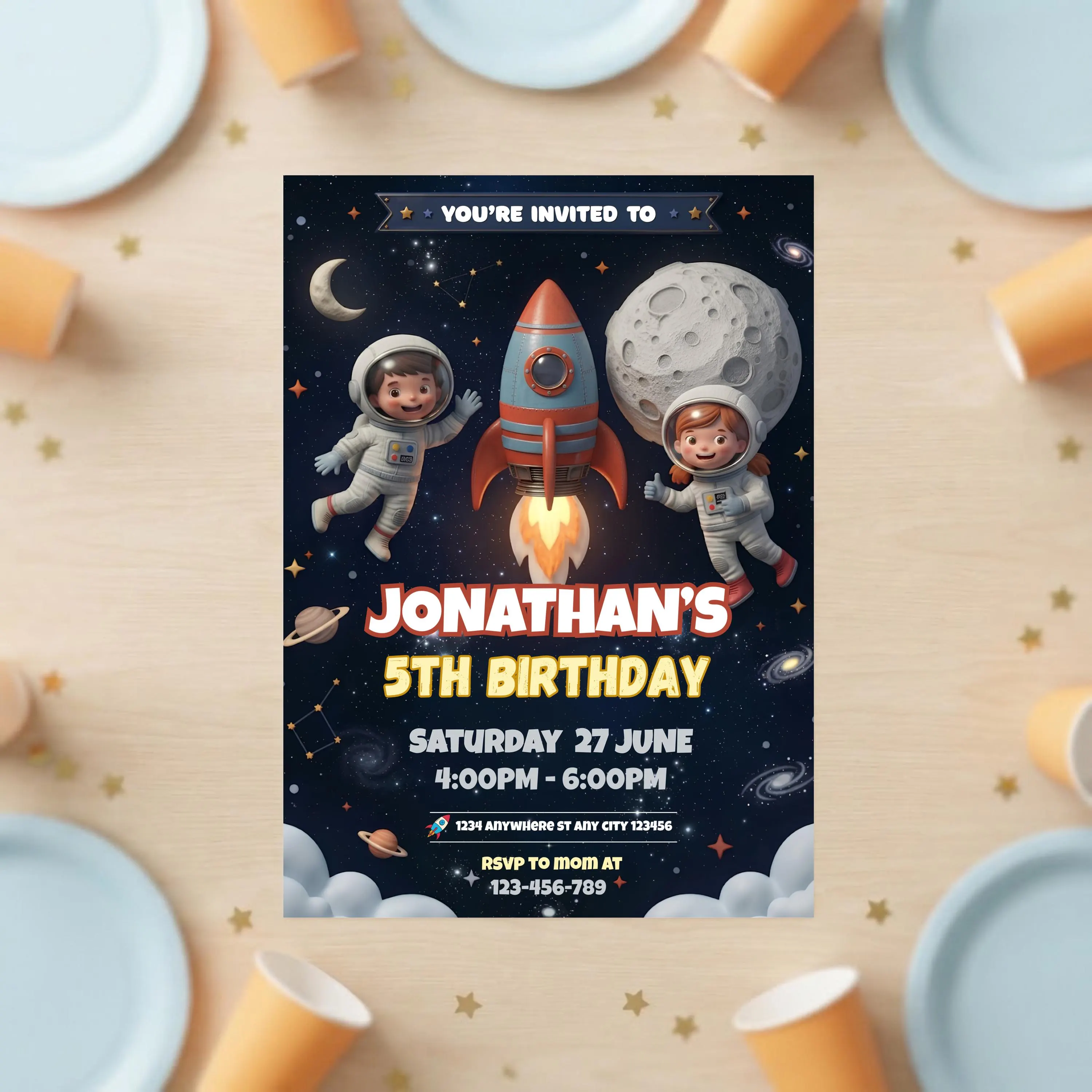 Astronaut Birthday Invitation Template, Blast Off Rocket Party Invite, Editable Canva Space Birthday for Boys Girls, 5x7 Instant Download - image 5