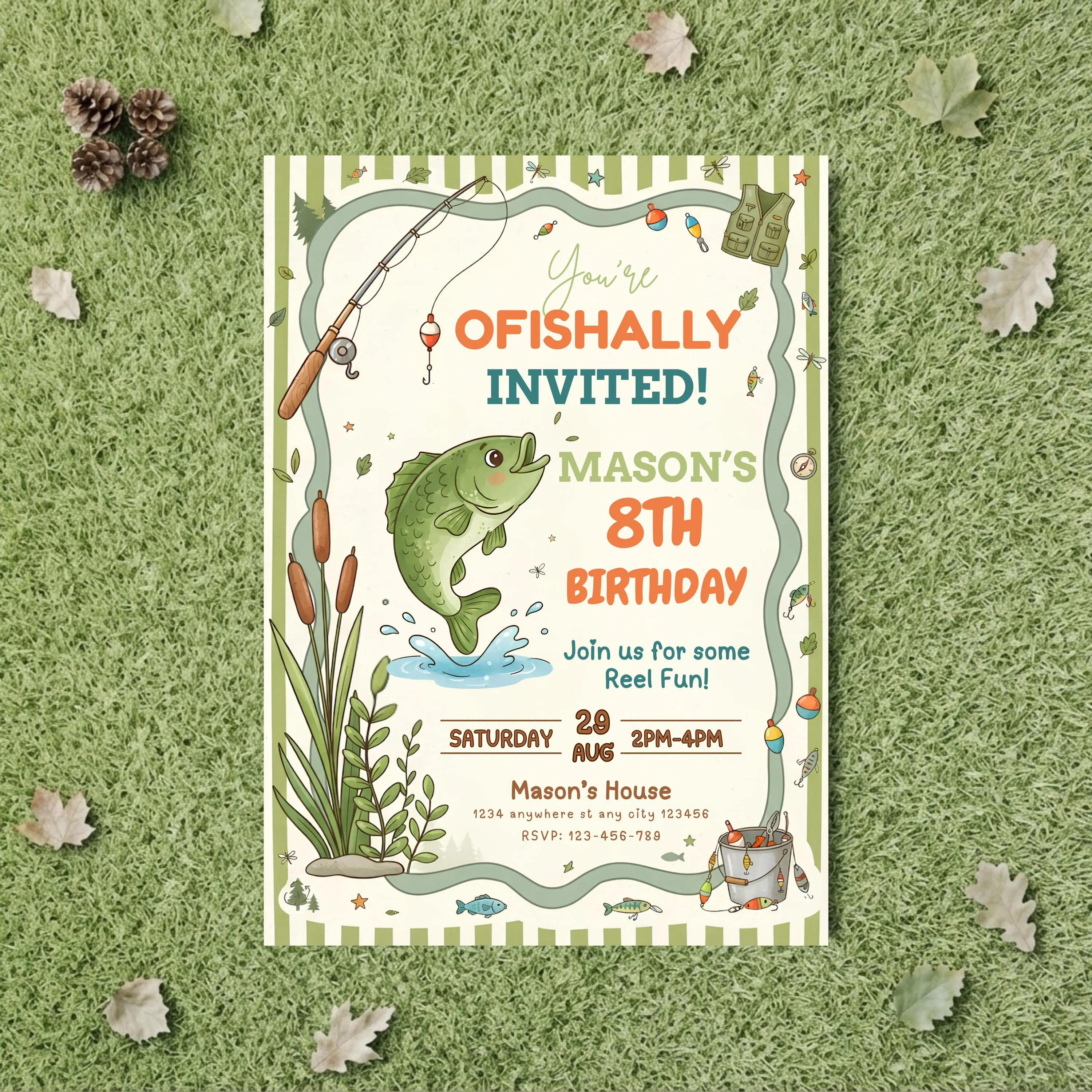 Fishing Birthday Invitation Template Editable It's O-Fish-Ally Birthday Invite Boys & Girls Bday Digital Evite Little Fisherman Bday Invite - image 3