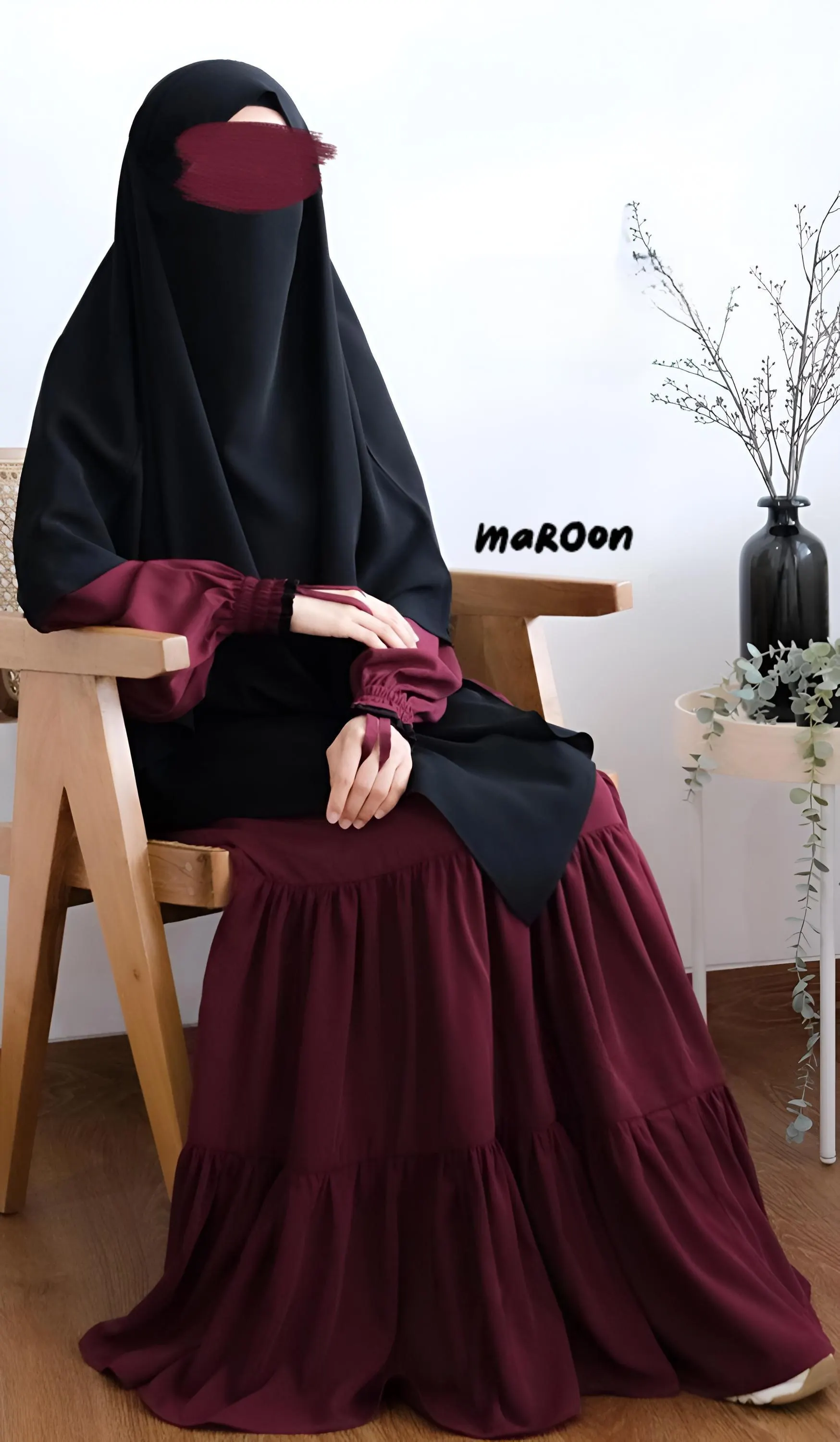 Tiered Diorpeach Abaya with French Khimar: Modest Muslim Dress - image 5