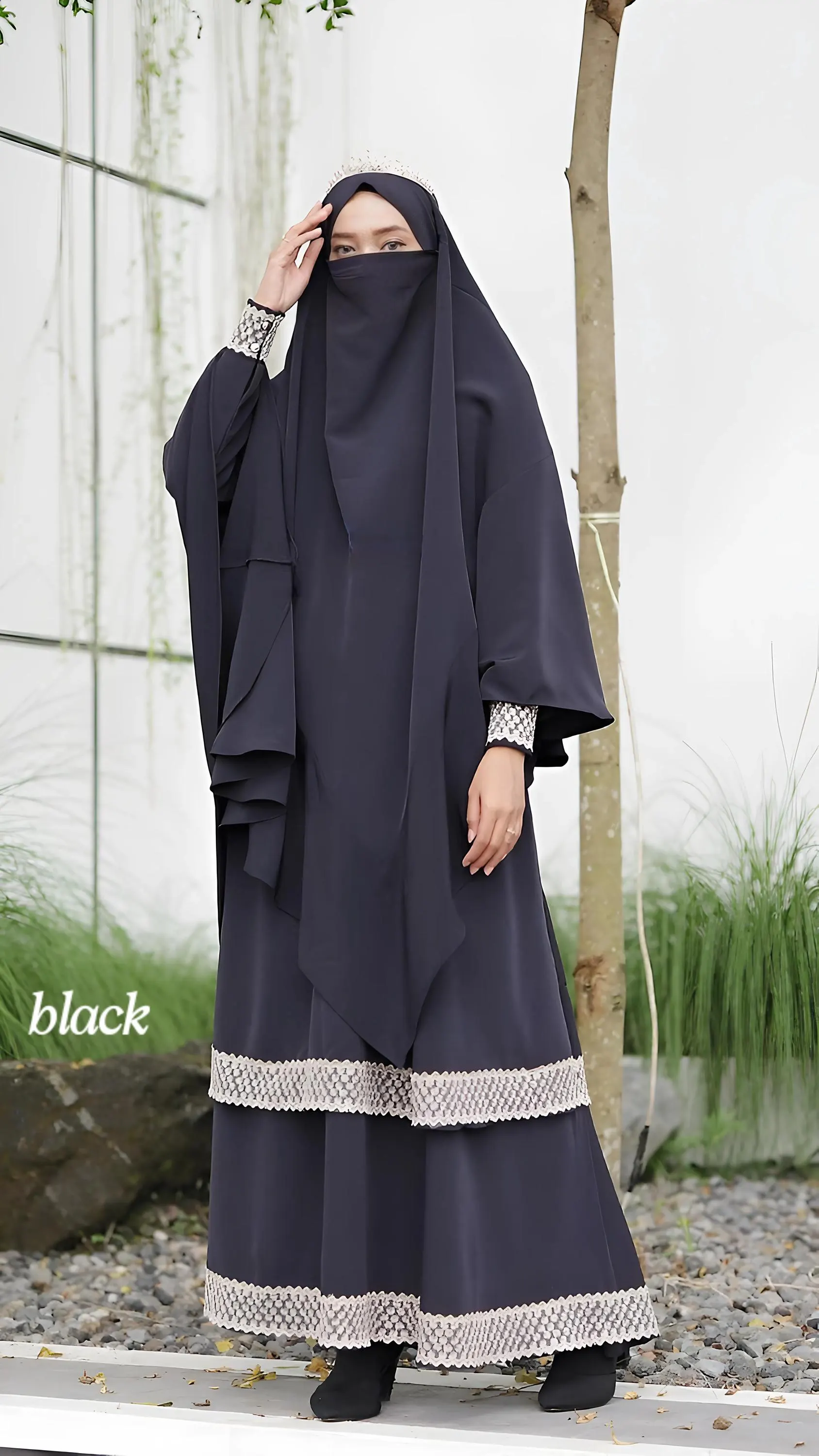 Elegant French Khimar Abaya Set: Silky Murakami Muslim Dress - image 5