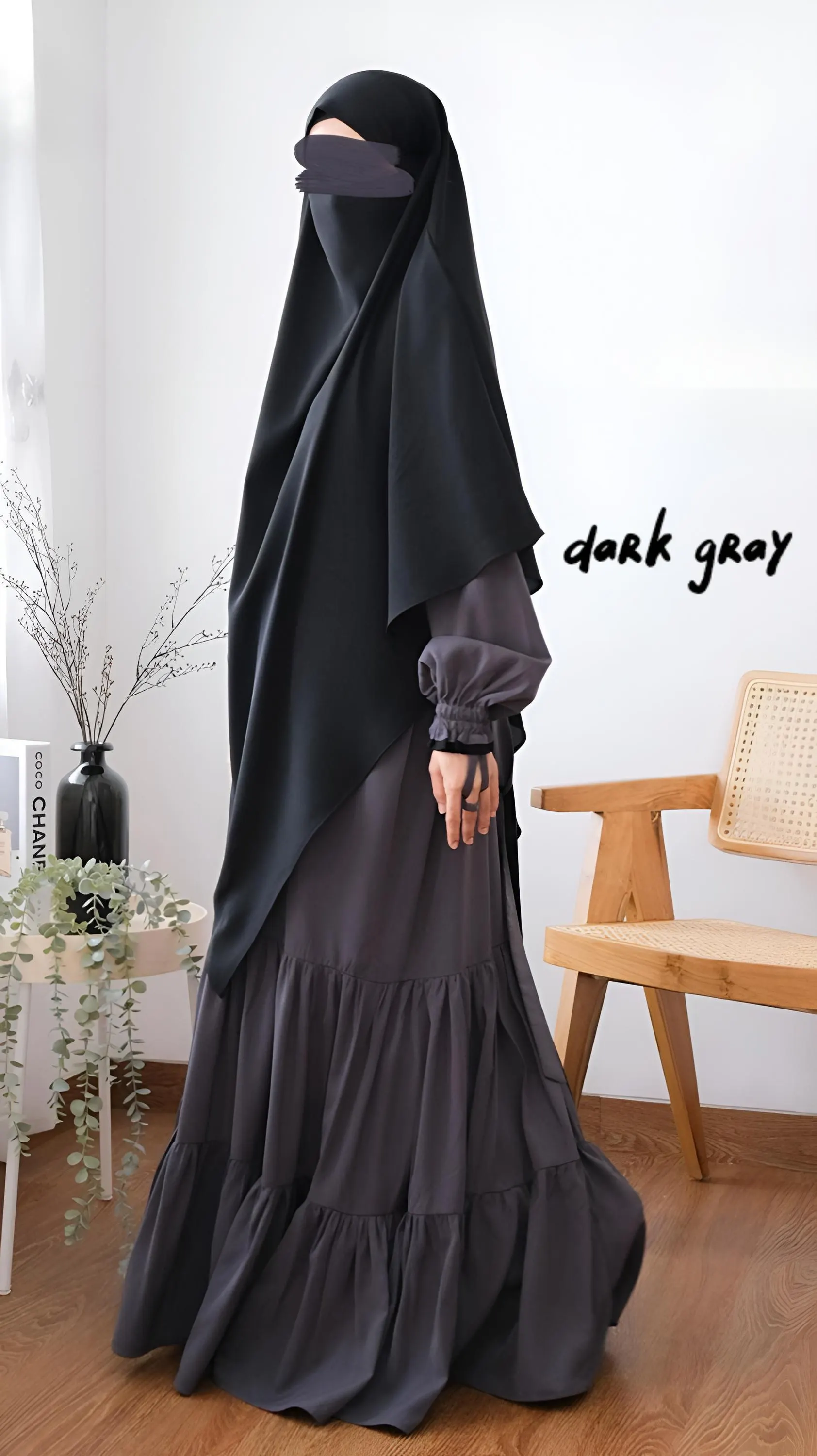 Tiered Diorpeach Abaya with French Khimar: Modest Muslim Dress - image 2