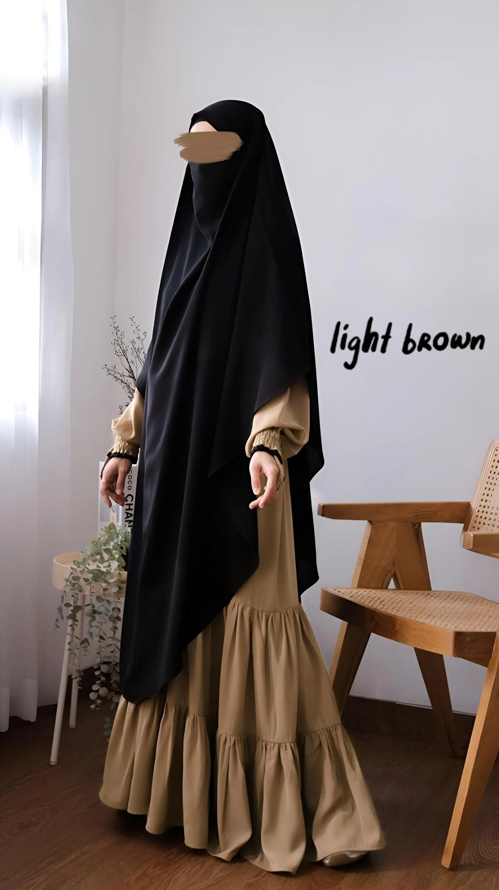 Tiered Diorpeach Abaya with French Khimar: Modest Muslim Dress - image 4
