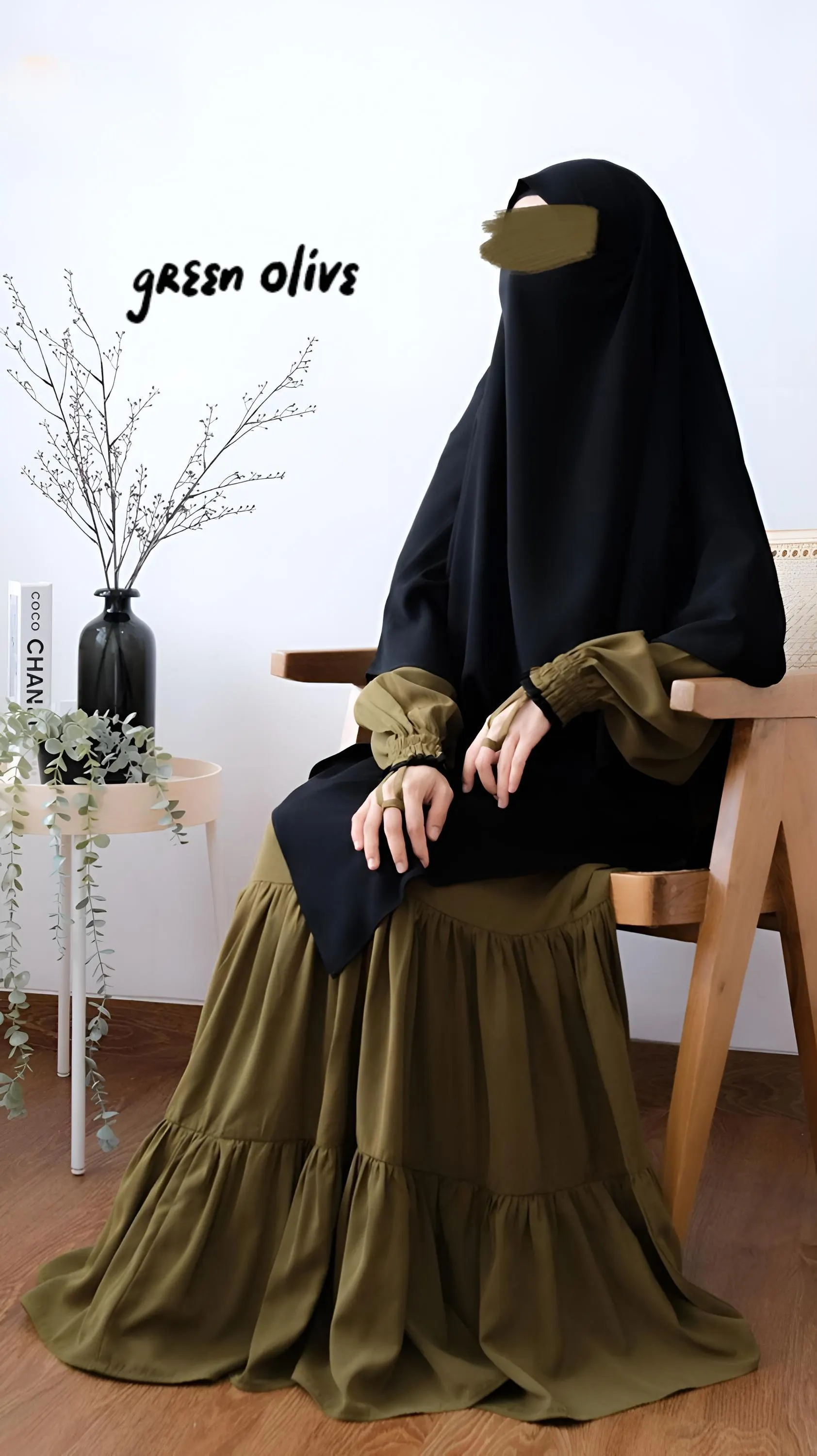 Tiered Diorpeach Abaya with French Khimar: Modest Muslim Dress - image 3