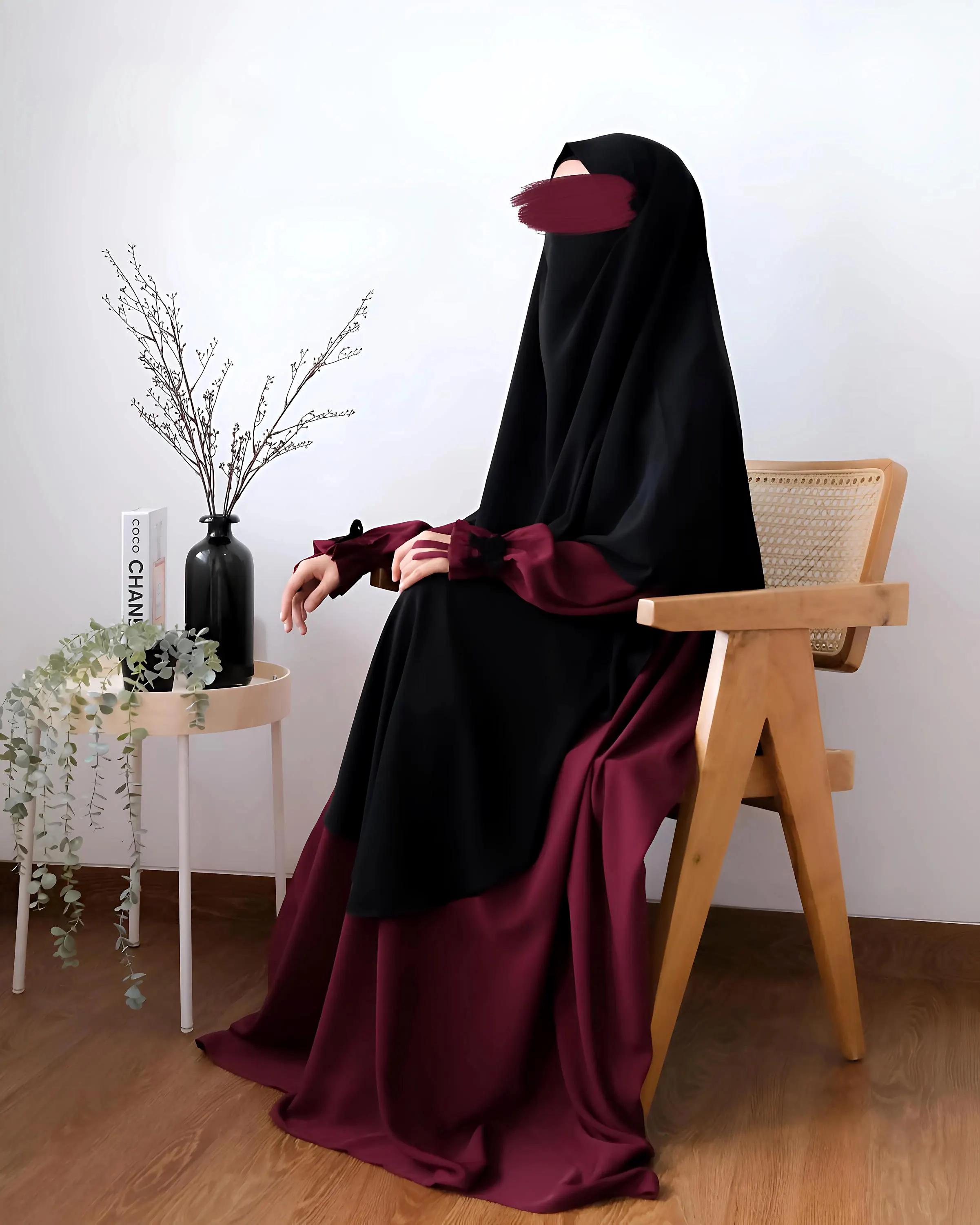 Sailor Collar Abaya & French Khimar Set: Modest Muslim Women's Maxi Dress