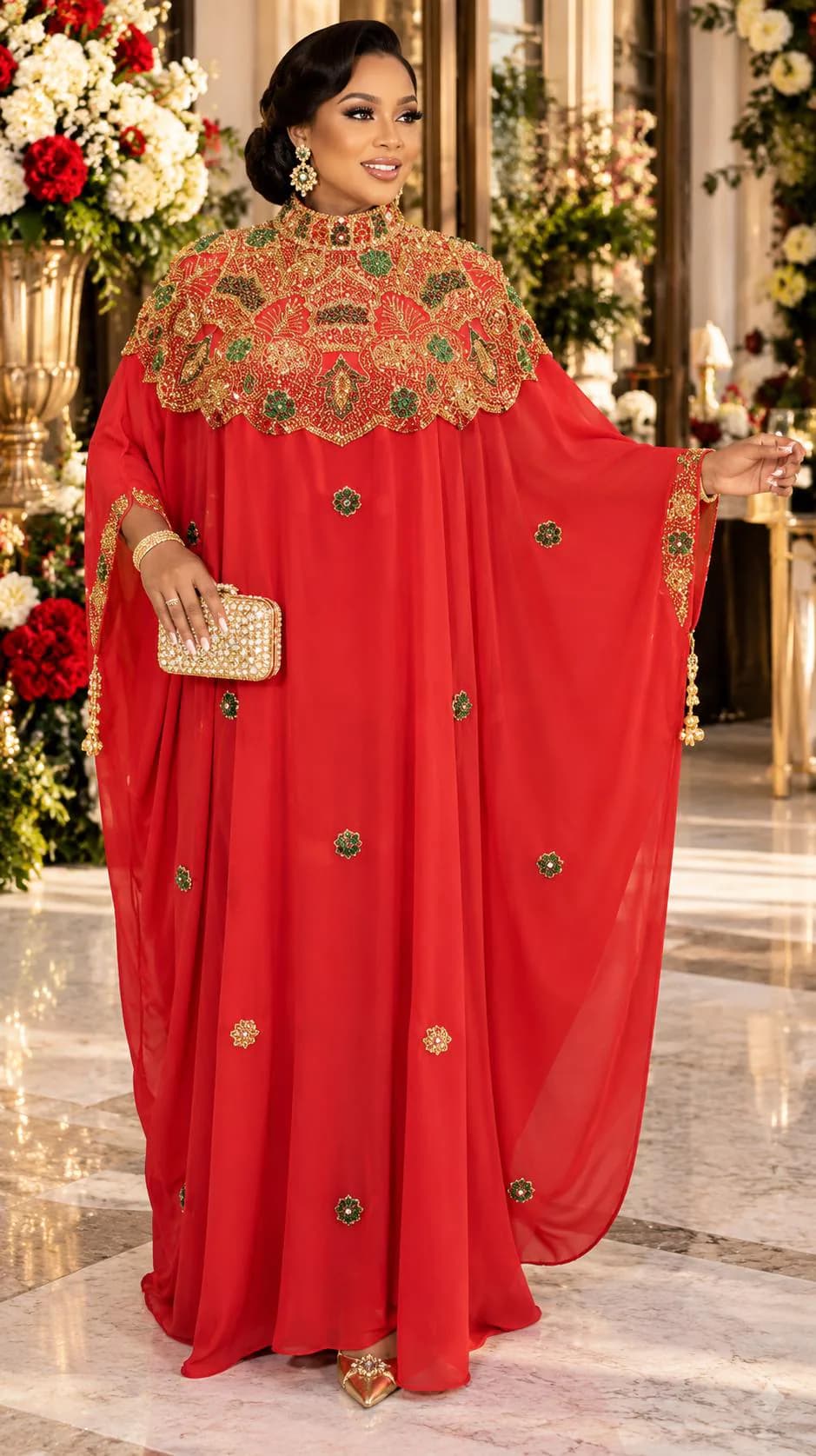 Pink Beaded Neckline Kaftan Dress Wedding Guest Mother Bride Cocktail Reception Holiday Party Birthday Church Anniversary Formal Cape Gown - image 4