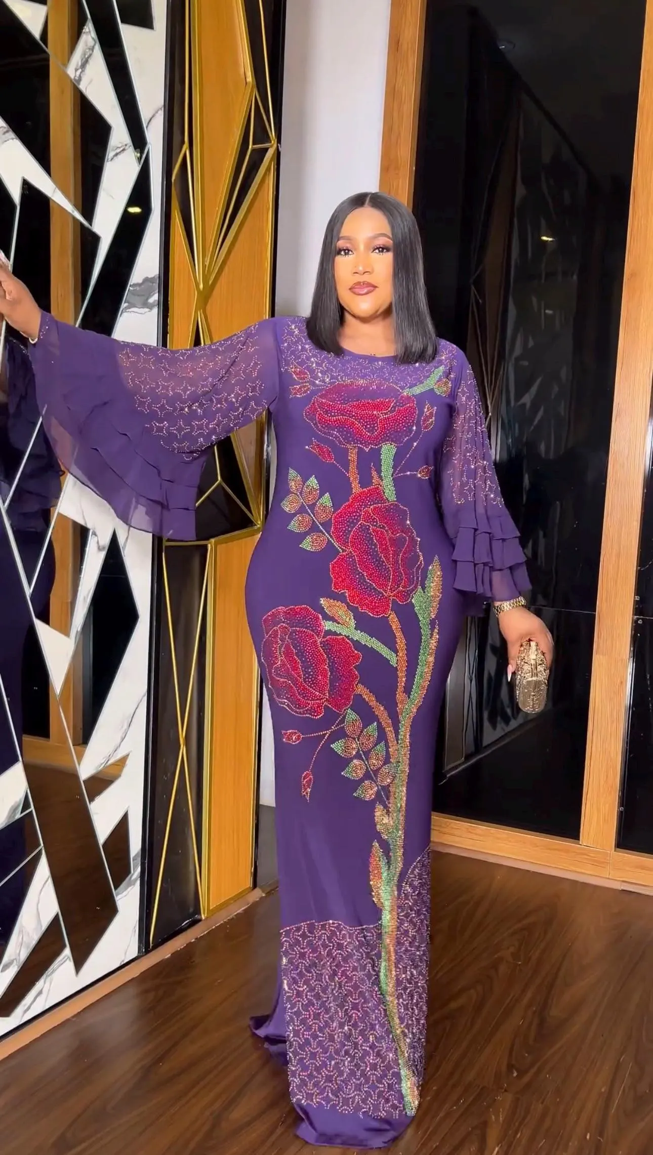 African Kaftan Dress Rhinestone Ruffles Nigerian Party Outfit Wedding Guest Birthday Photoshoot Reception Engagement Anniversary Cocktail - image 3