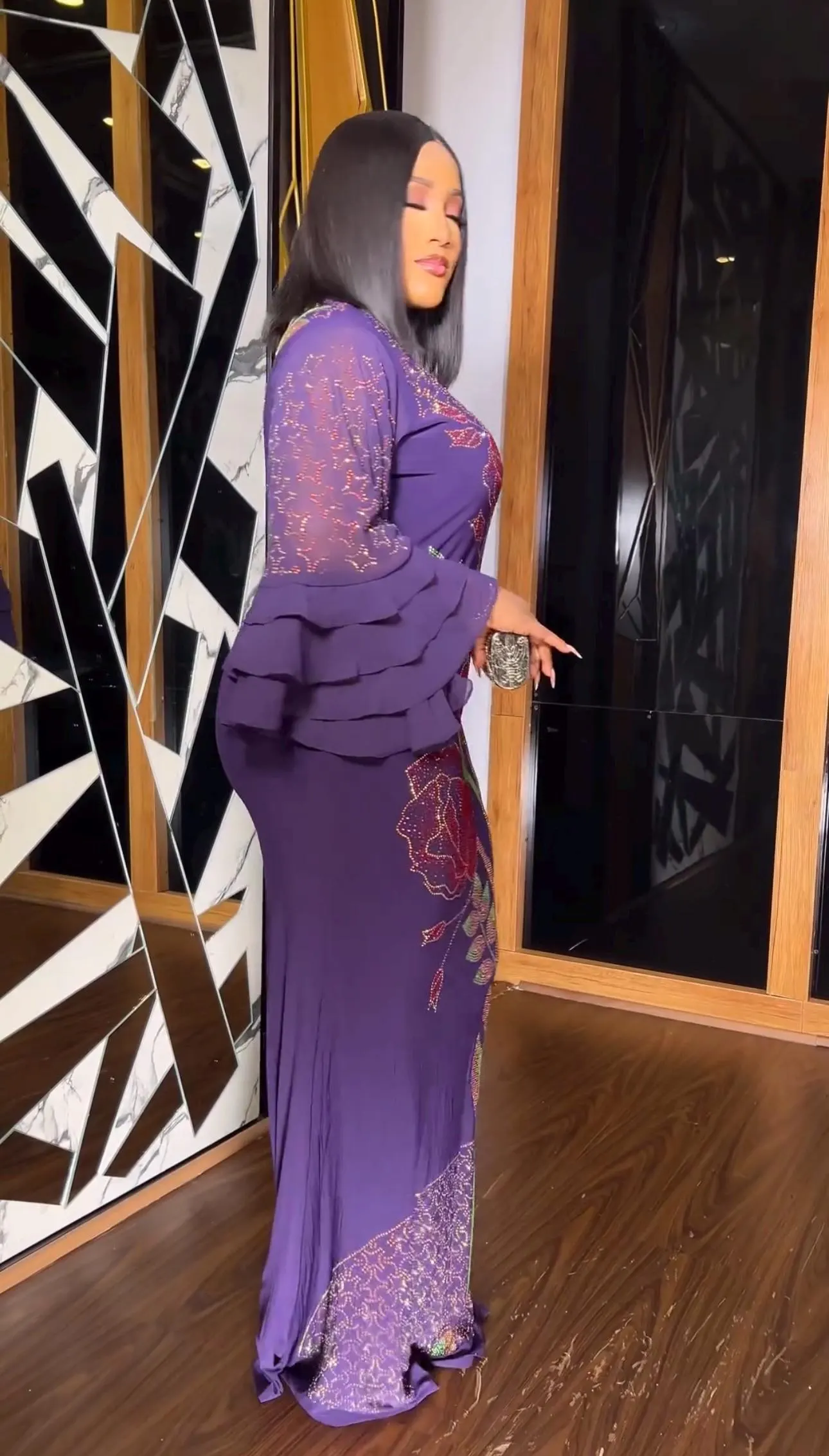 African Kaftan Dress Rhinestone Ruffles Nigerian Party Outfit Wedding Guest Birthday Photoshoot Reception Engagement Anniversary Cocktail - image 5