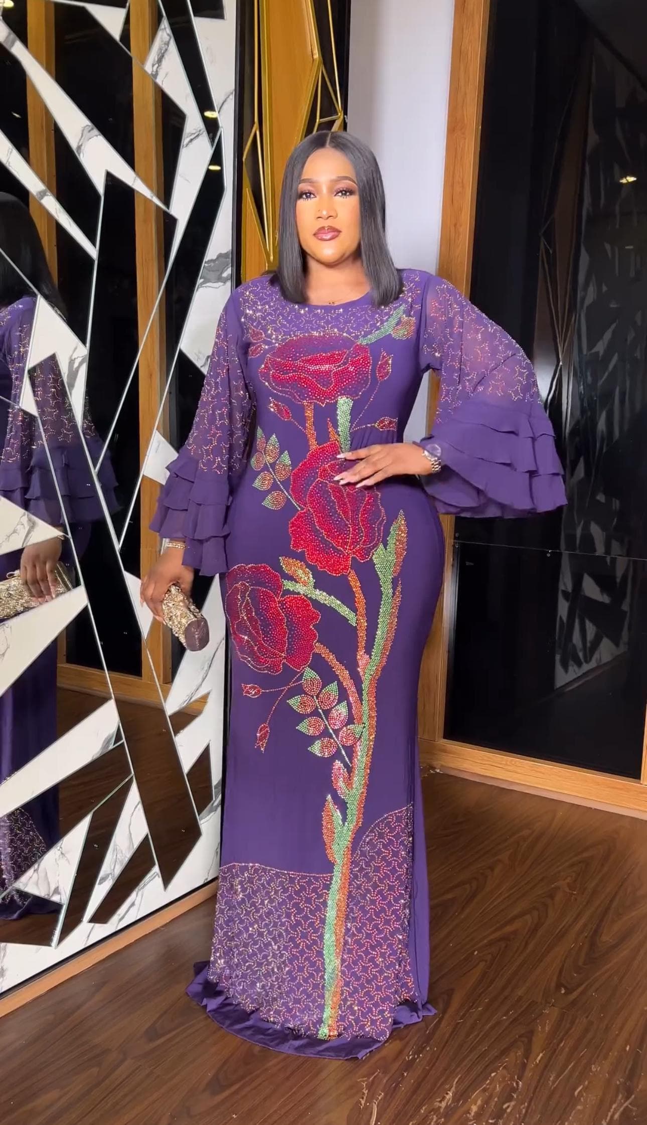 African Kaftan Dress Rhinestone Ruffles Nigerian Party Outfit Wedding Guest Birthday Photoshoot Reception Engagement Anniversary Cocktail - image 4