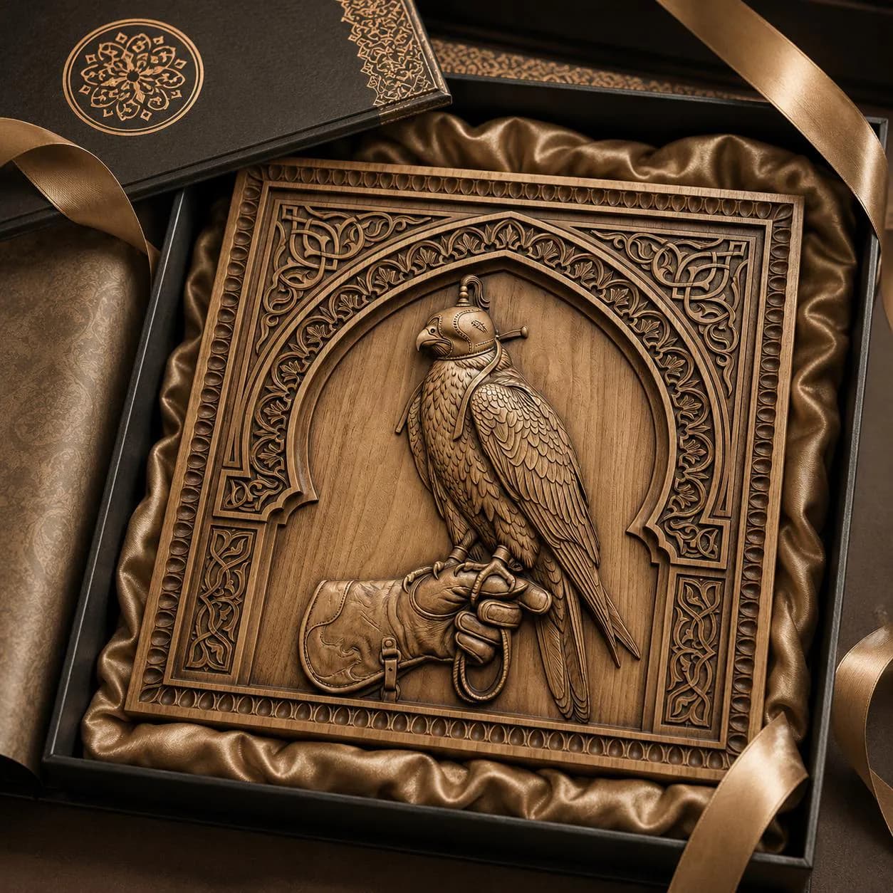 Noble Falcon Falconer Bird of Prey CNC Relief STL | Moorish Arch Wall Art Panel | Arabesque Wood Carving Design | Hunting Decor - image 4