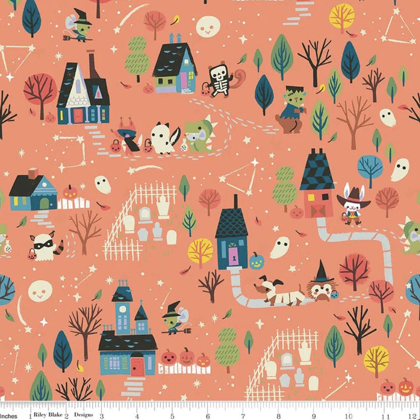 Tiny Treaters - FQ or more - Main Print orange Jill Howarth Riley Blake fabric - image 5