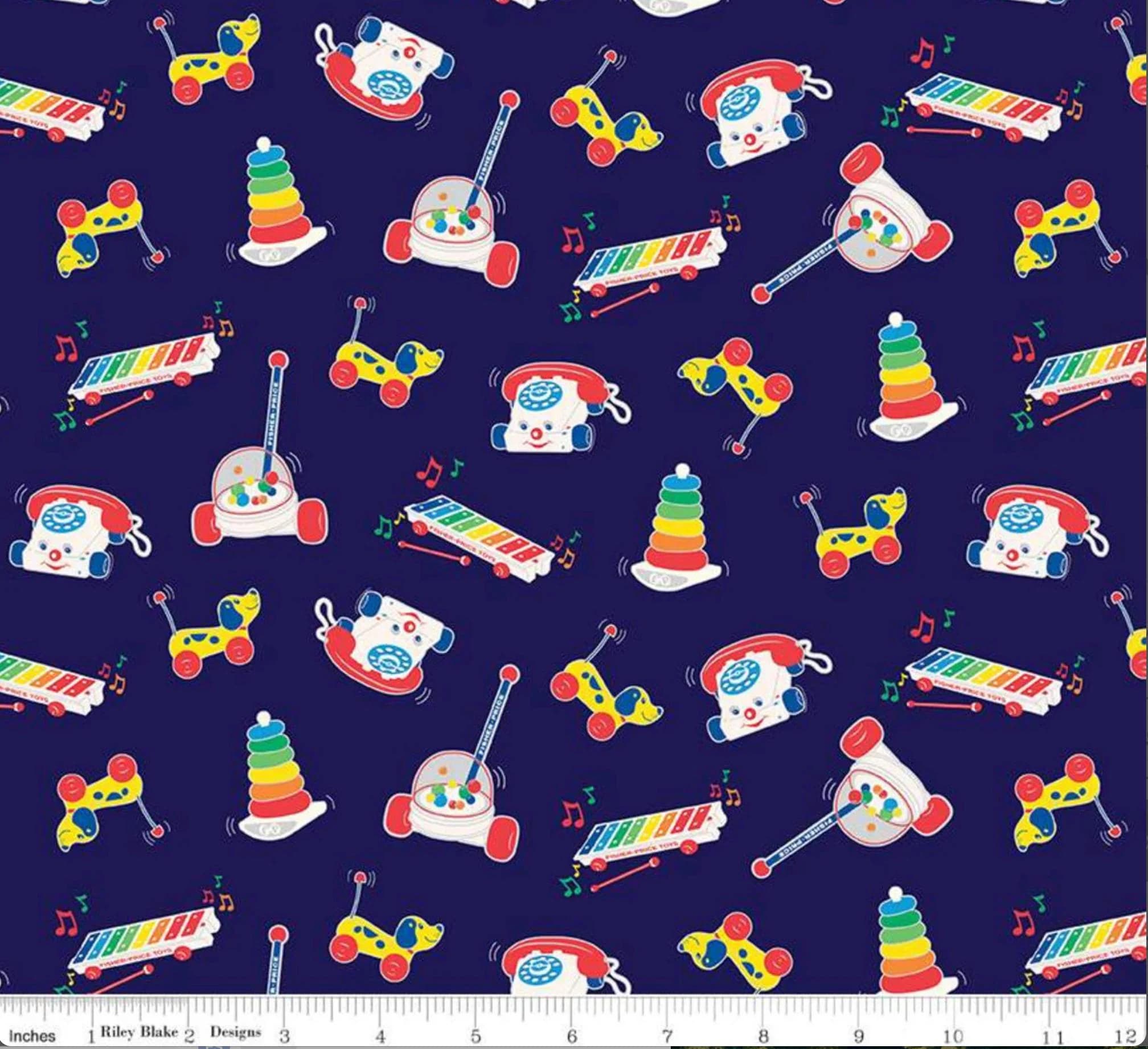 Fisher Price toys navy - FQ or more - Riley Blake fabrics oop htf - image 4