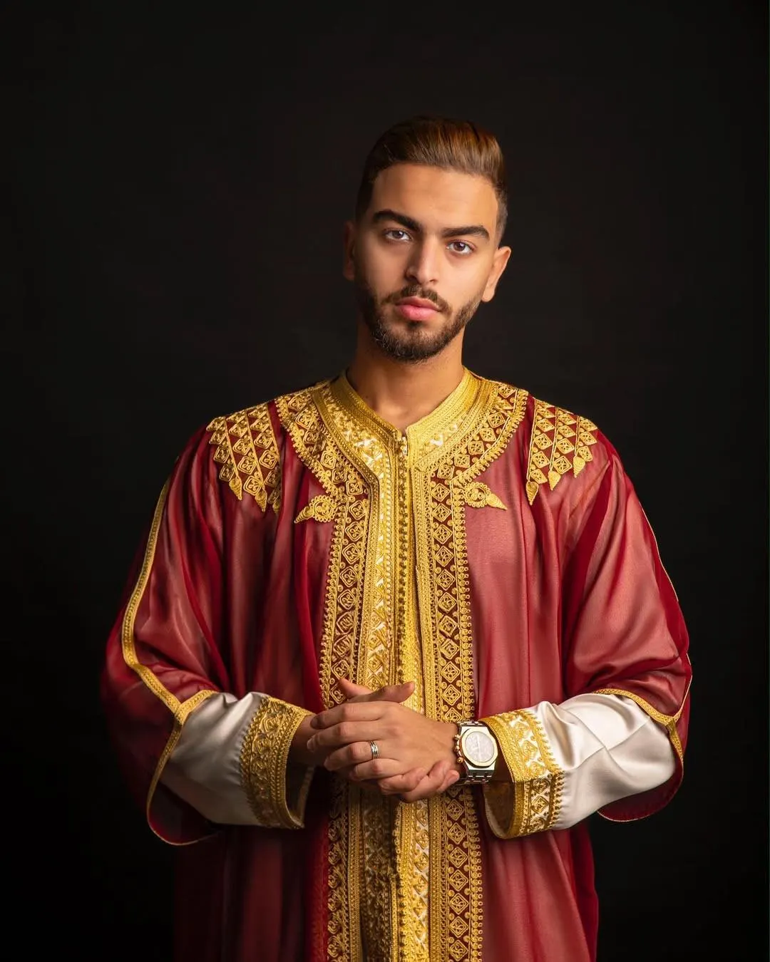 Handmade Moroccan Burgundy Gold Kaftan 3-Piece Set Wool Luxury Men's Wedding Outfit Traditional Jabador Kaftan Groom's Attire for Eid 2025
