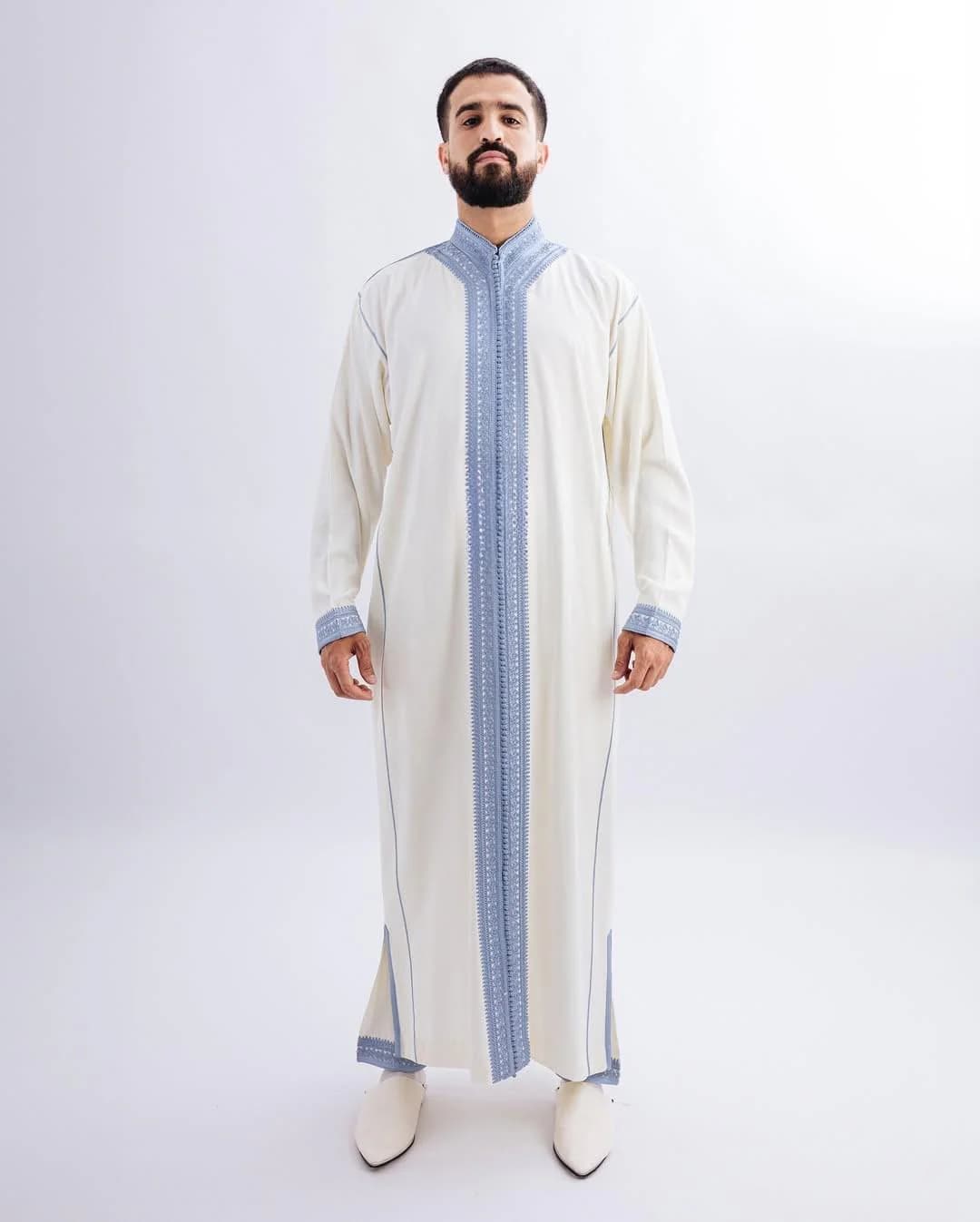 Moroccan Royal blue Handmade Traditional 3-Piece Set Kaftan Wool for Warm Men’s Thobe Moroccan Qmiss - Men's Kaftan,Moroccan Kaftan