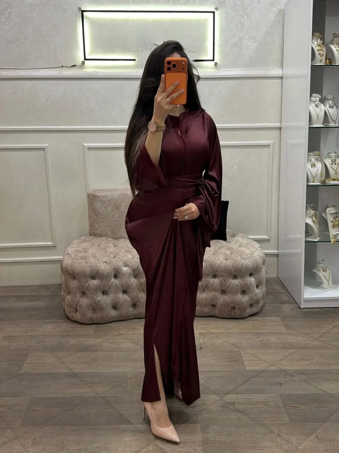 Handmade Moroccan Takchita Dress with Matching Belt, Elegant Kaftan Evening Wear