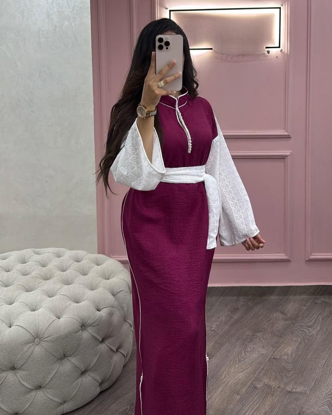 Luxury Handmade Moroccan Women’s Caftan Set Silk Butterfly Batwing Abaya Satin Slip Dress with Matching Scarf Eid, Ramadan & Wedding Outfit