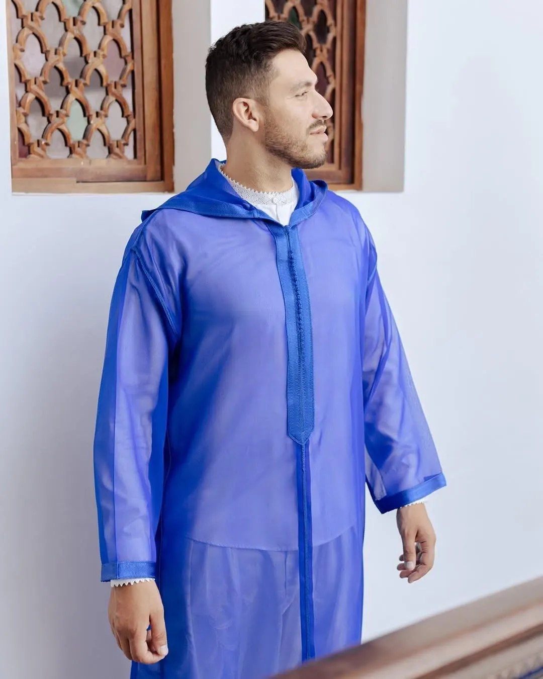 Handmade Moroccan Wool Kaftan Djellaba Set: Hooded Winter Thobe for Men