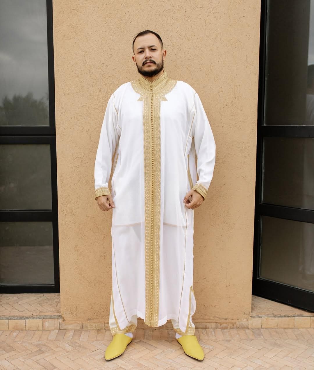 Handmade Traditional Moroccan Kaftan 3-Piece Set Wool for Warm Men’s Thobe Moroccan Qmiss - Men's Kaftan,Moroccan Kaftan, Men's Djellaba