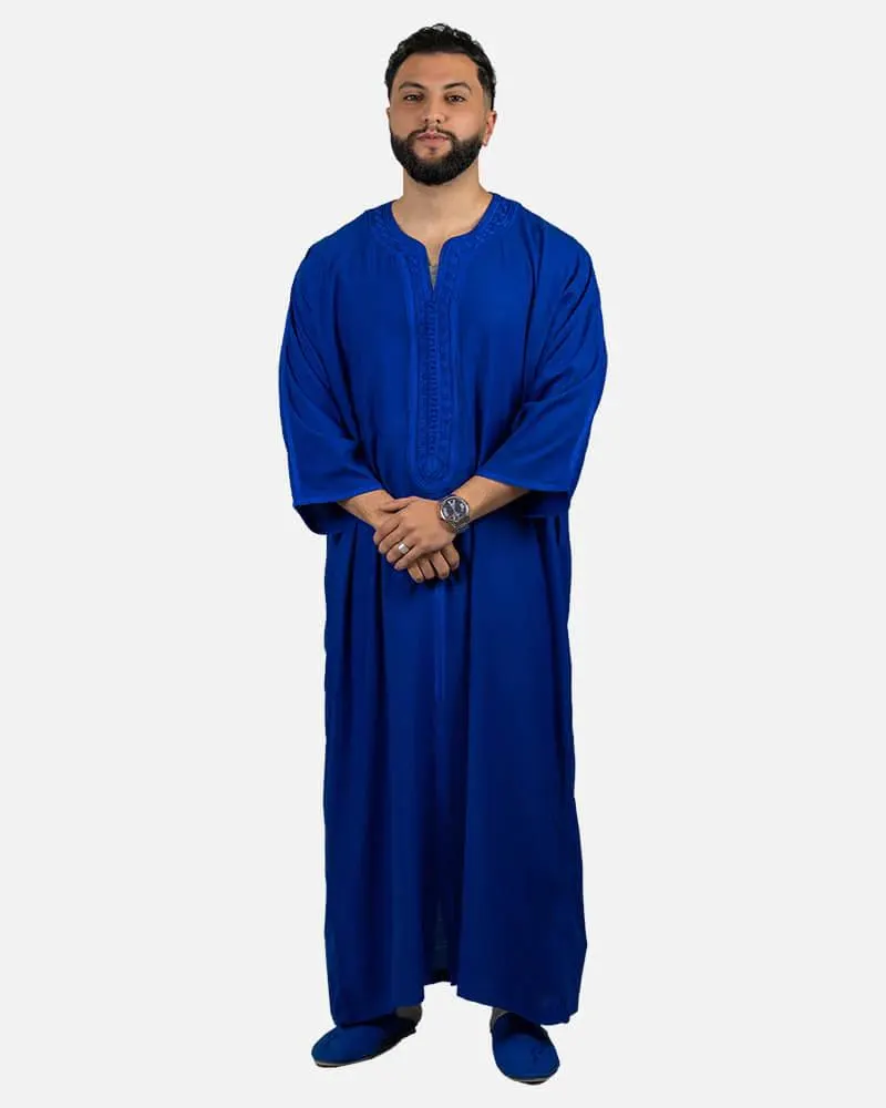 Handmade Moroccan Thobe for Men in Midnight Black Blue Gold Luxury Men's Wedding Outfit Traditional Gandoura Kaftan blue Qamiss