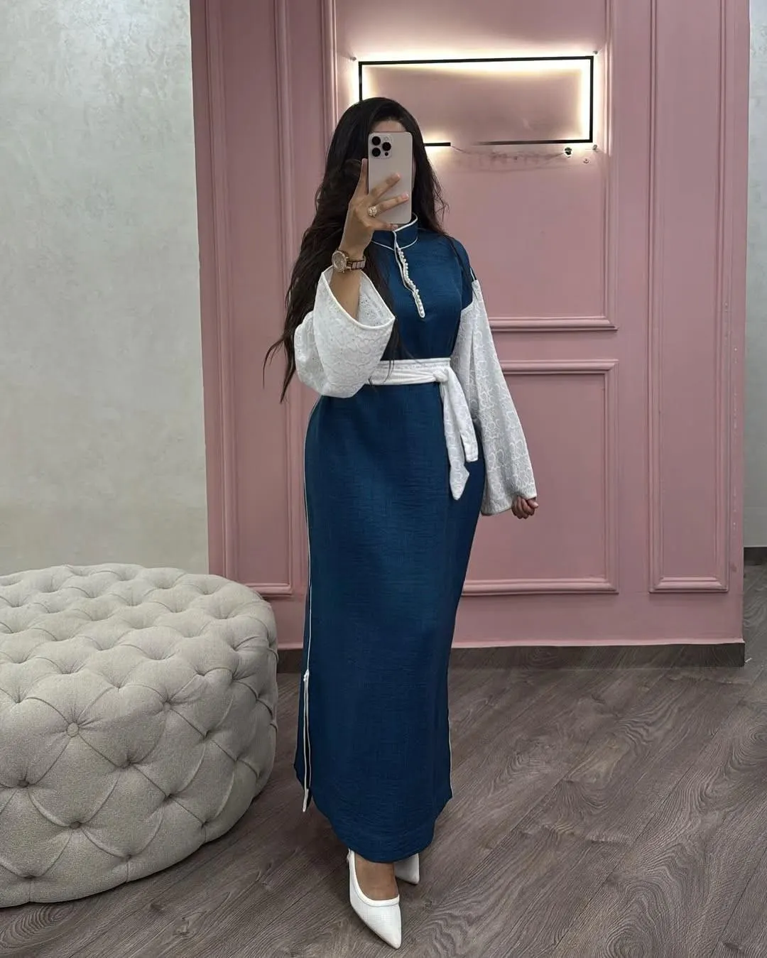 Luxury Handmade Moroccan Women’s Caftan Set Silk Butterfly Batwing Abaya Satin Slip Dress with Matching Scarf Eid, Ramadan & Wedding Outfit