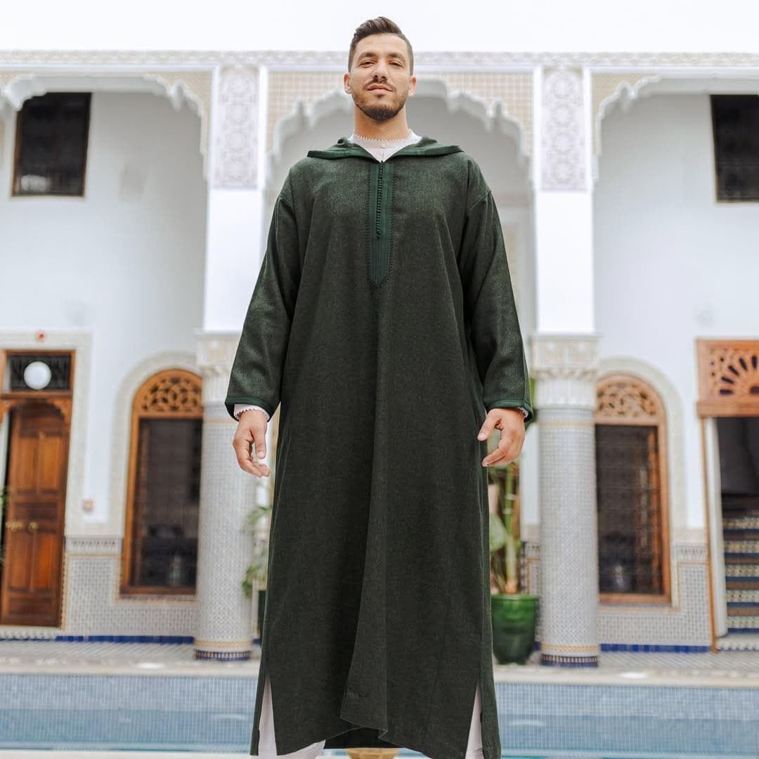Handmade Moroccan Wool Djellaba for Men – Hooded Long Caftan for Winter - Traditional Warm Men’s Thobe - Moroccan Jellaba for Cold Weather