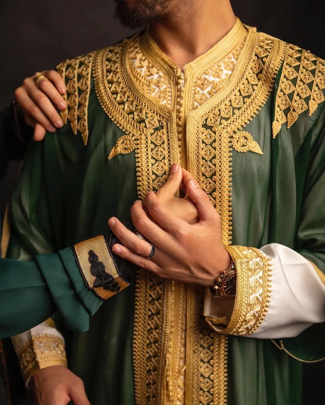 Handmade Moroccan Wool Kaftan: Burgundy Gold Wedding Jabador - image 5