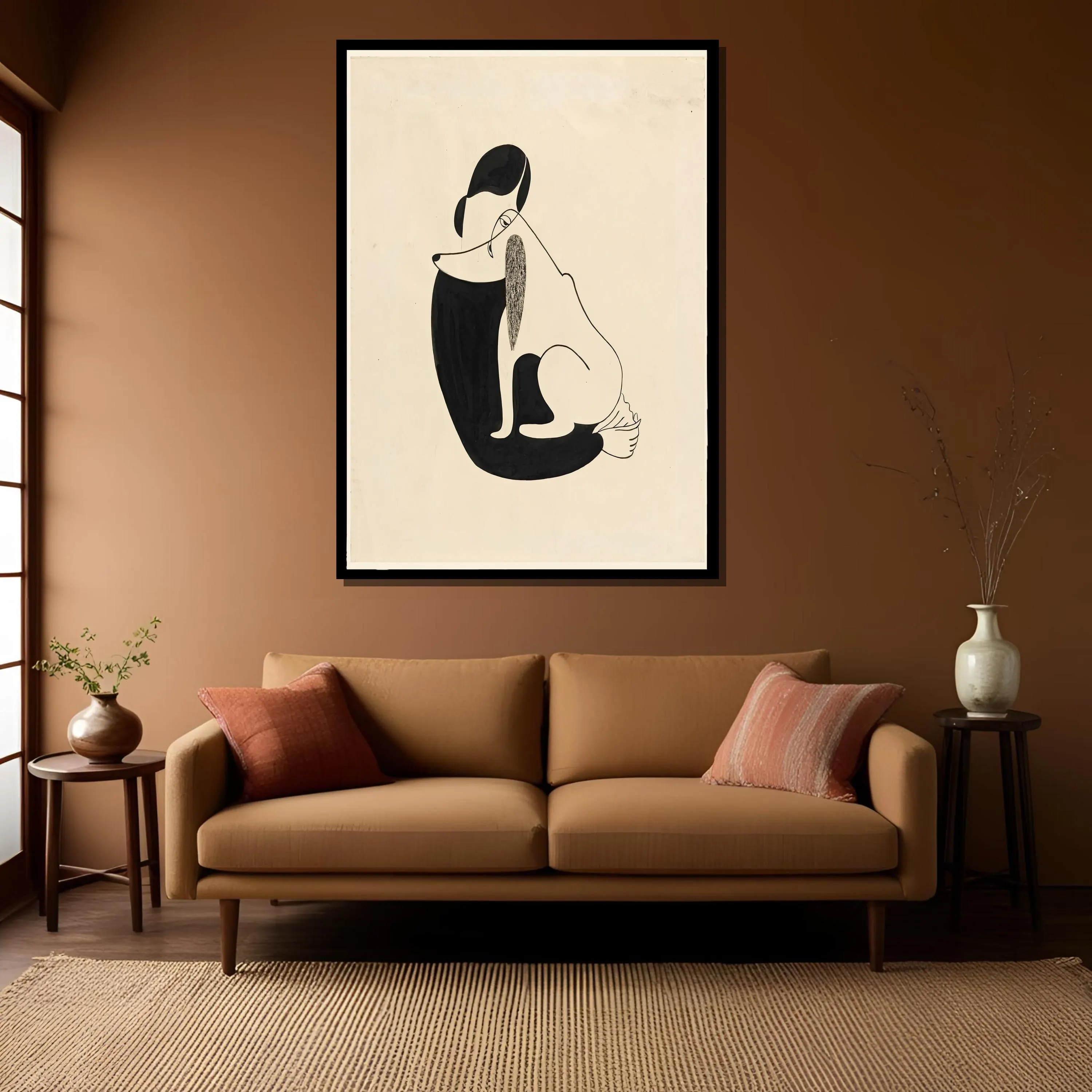 Woman and Dog Ink Illustration, Vintage Art Print, Ready to Hang Canvas - image 3