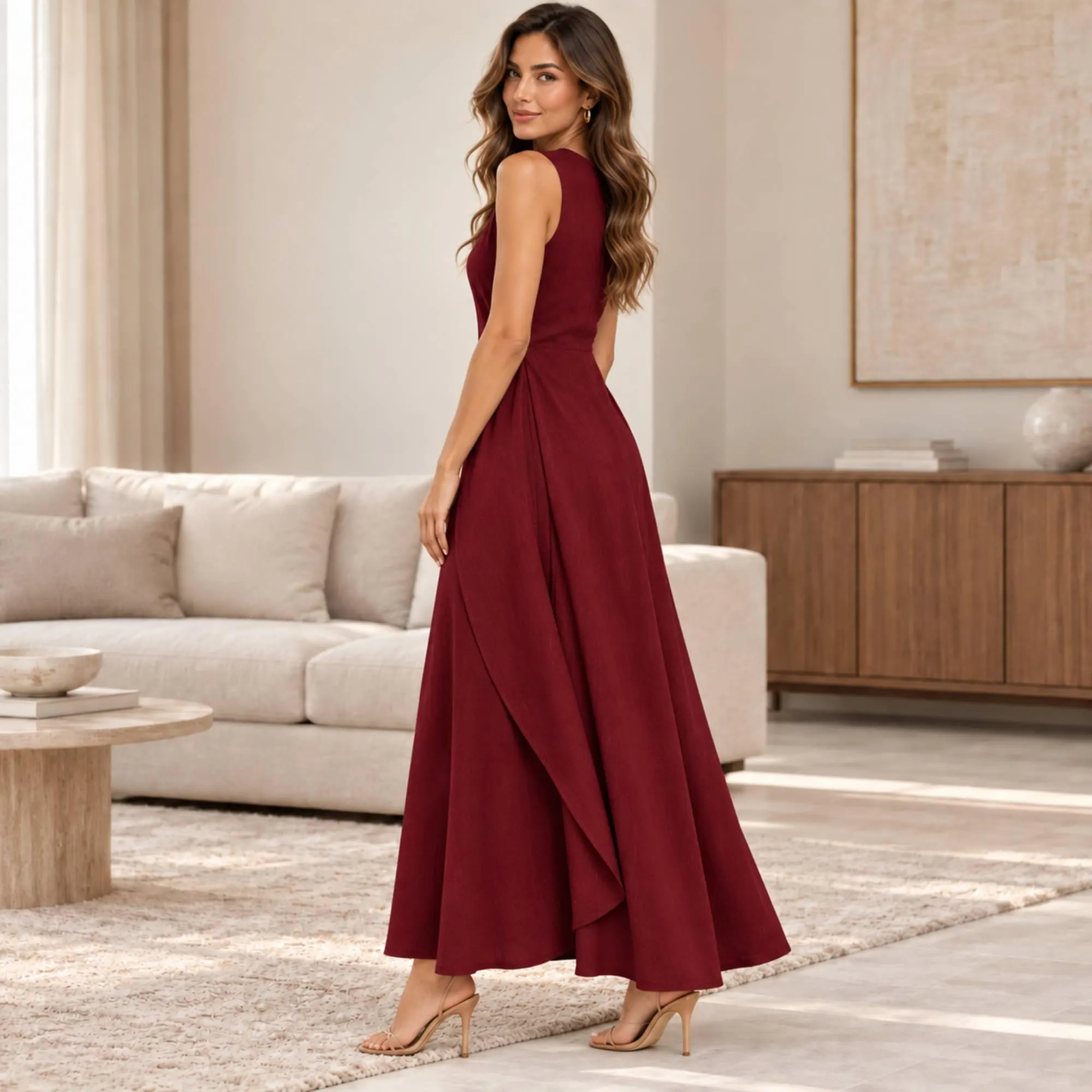 Sleeveless A Line Maxi Dress, Flowy Summer Vacation Dress - image 3