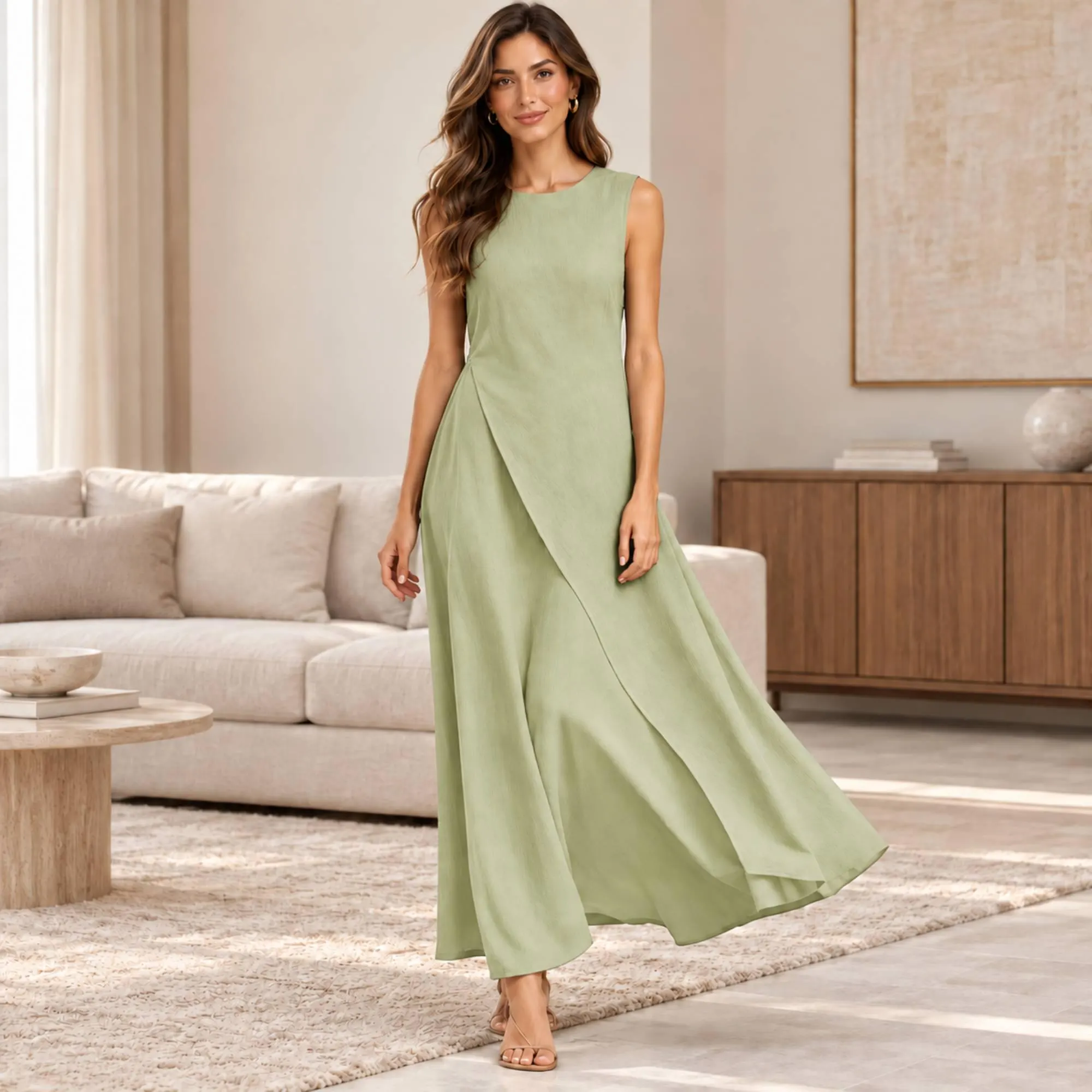Sleeveless A Line Maxi Dress, Flowy Summer Vacation Dress - image 5