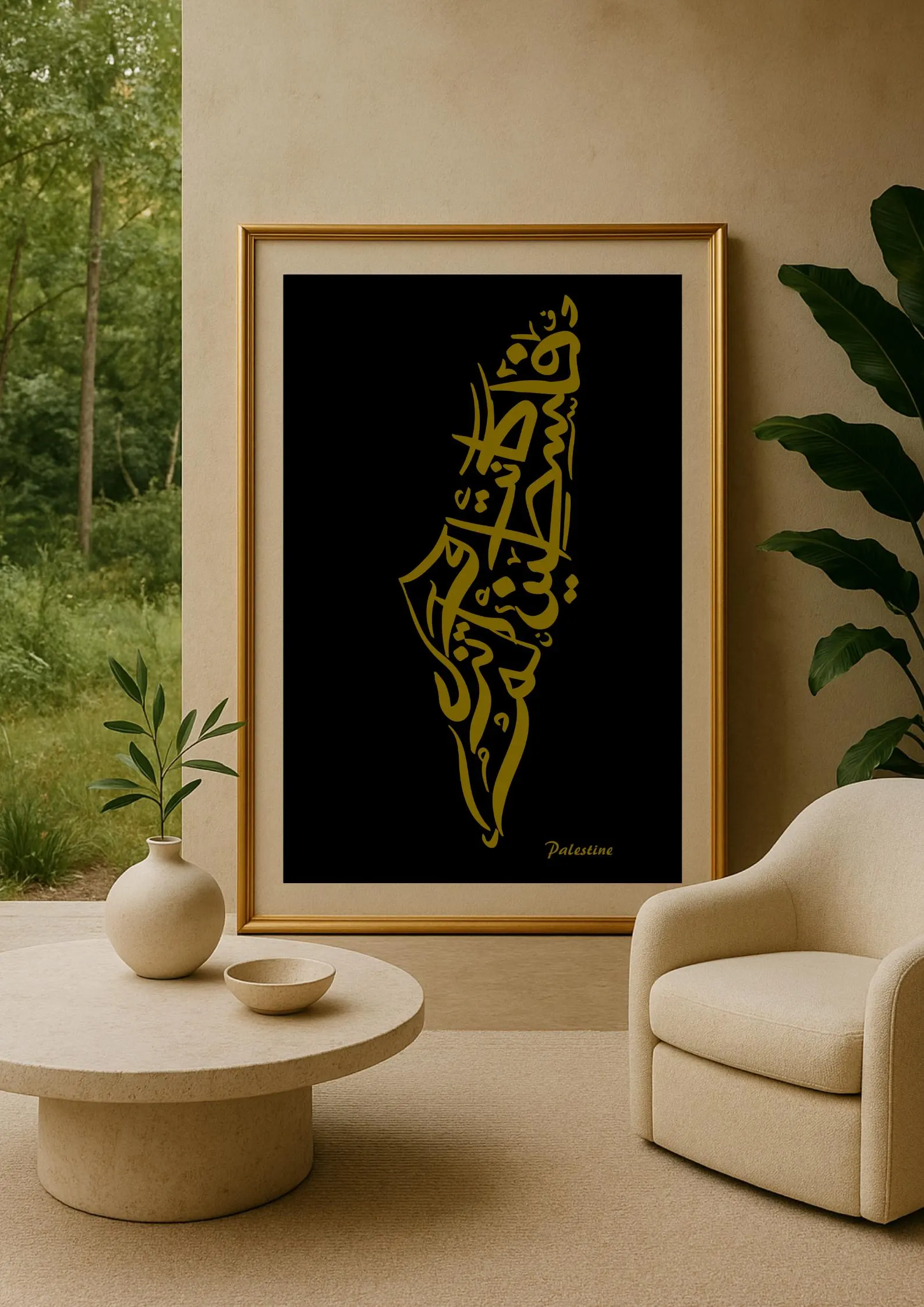 Palestine Calligraphy outline in luxe minimalist black and gold. - image 2