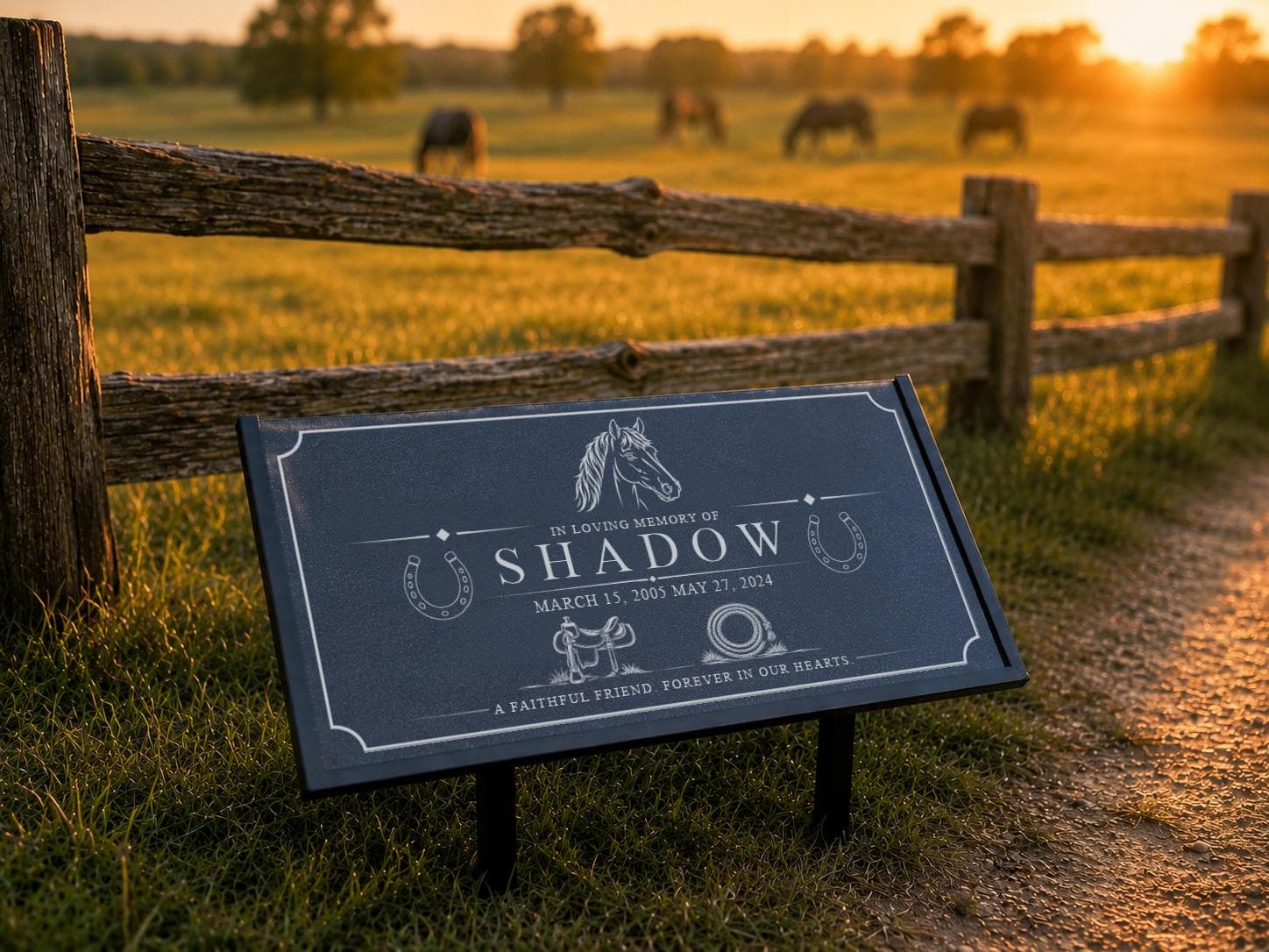 Personalized Horse Memorial Granite Plaque, Laser Engraved Black Stone, Equestrian Decor - image 3