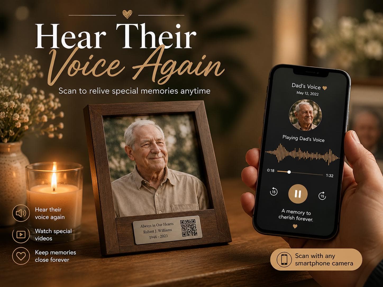 Personalized Memorial Plaque, In Loving Memory Gift, QR Voice Message Remembrance - image 2