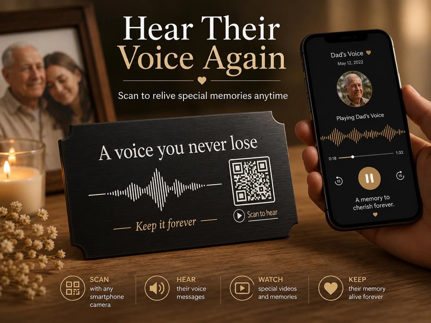 Personalized Memorial Plaque, In Loving Memory Gift, QR Voice Message Remembrance