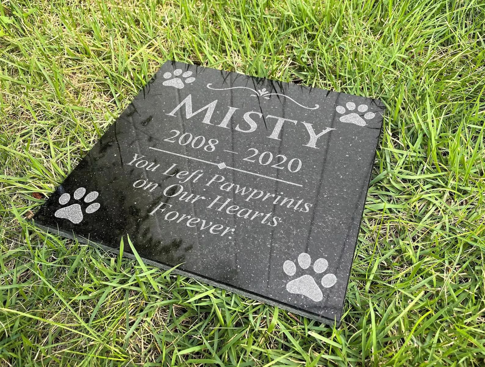 Personalized Black Granite Pet Memorial Stone • Custom Engraved Dog Cat Headstone • Pet Grave Marker