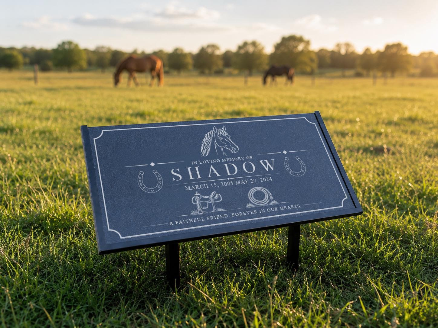 Personalized Horse Memorial Granite Plaque, Laser Engraved Black Stone, Equestrian Decor - image 4