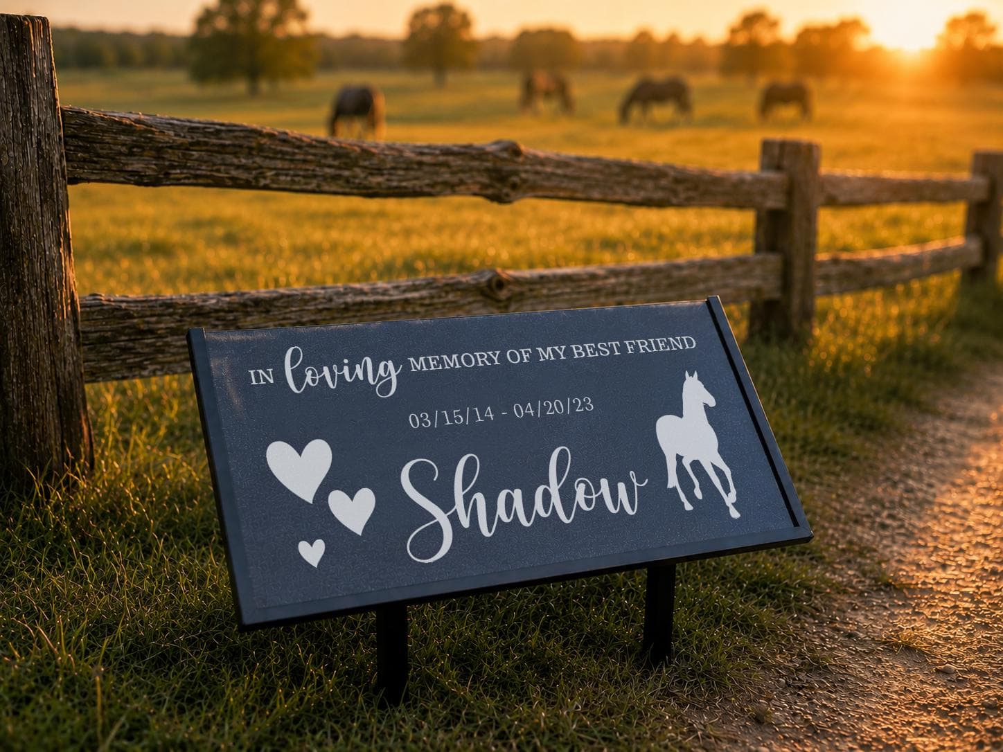 Personalized Horse Memorial Granite Plaque, Laser Engraved Black Stone, Equestrian Decor - image 2