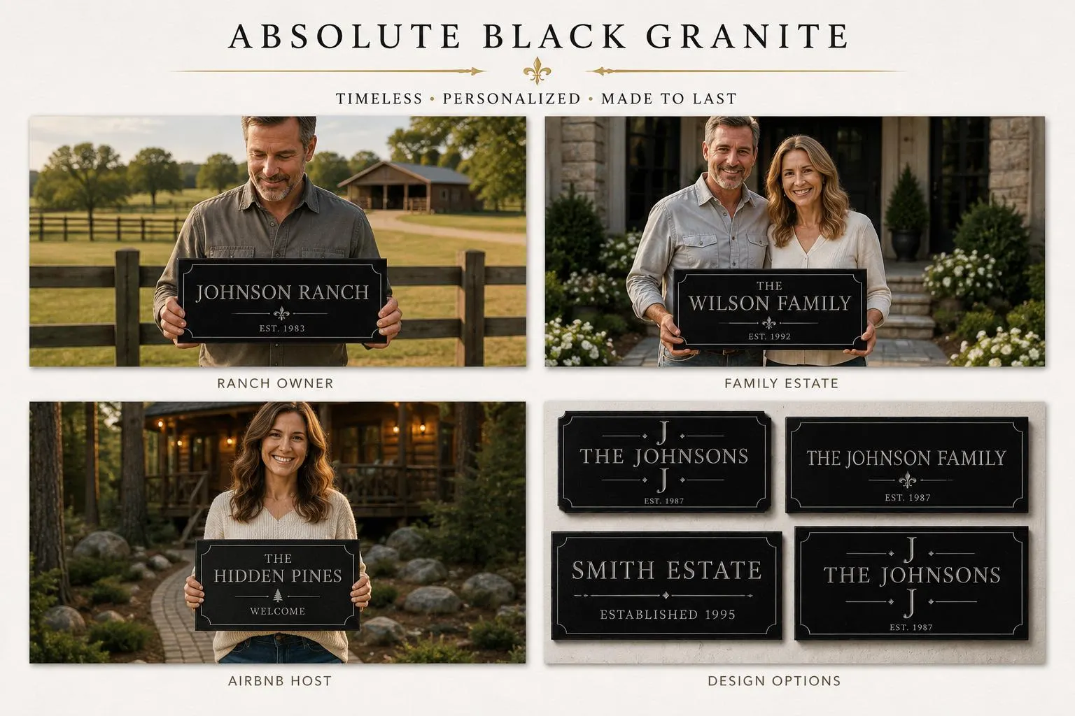 Custom Black Granite Estate Plaque | Personalized Family Name | Ranch Entrance Marker | Outdoor Address sign - image 3