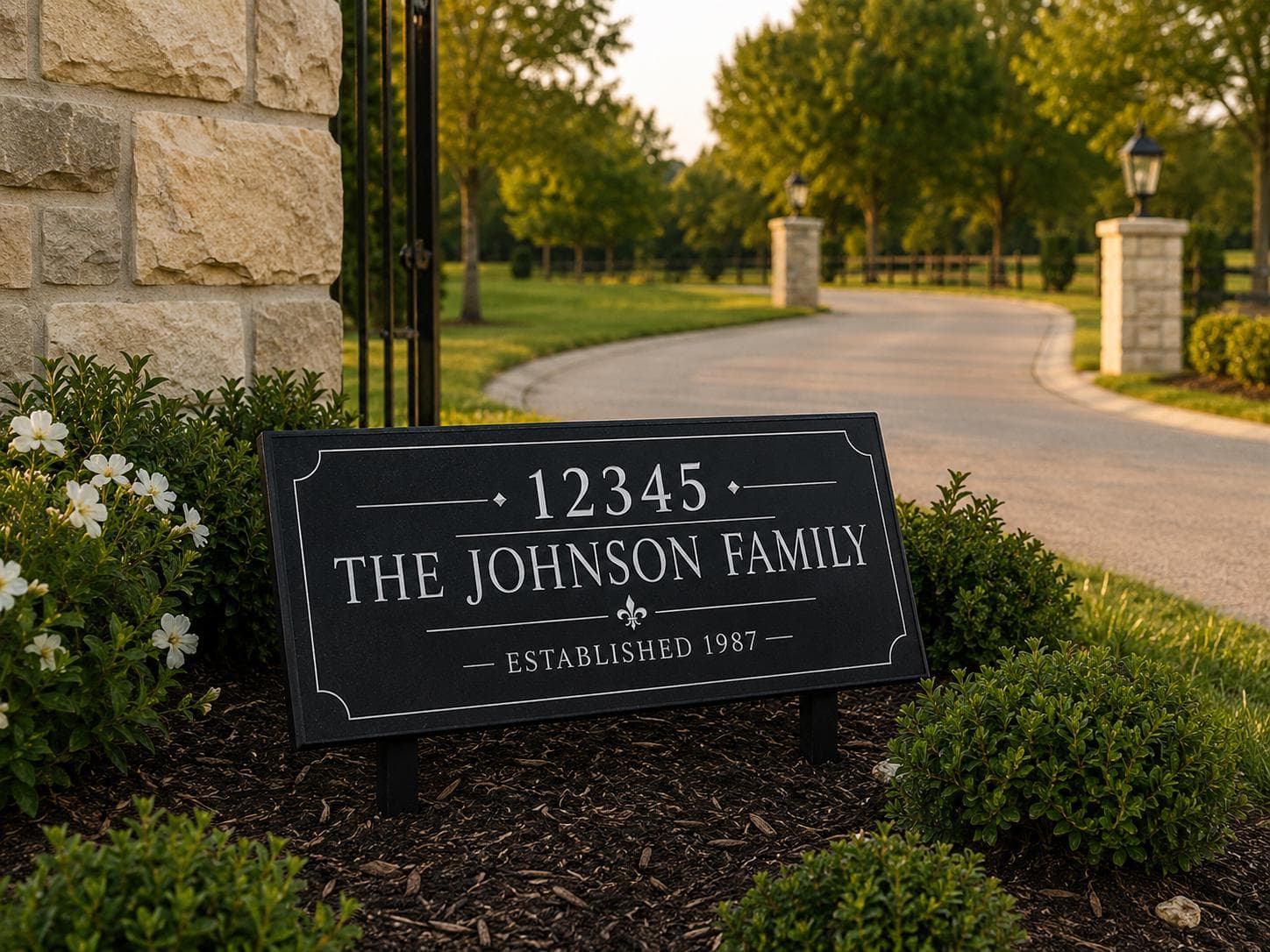 Custom Black Granite Estate Plaque | Personalized Family Name | Ranch Entrance Marker | Outdoor Address sign - image 2