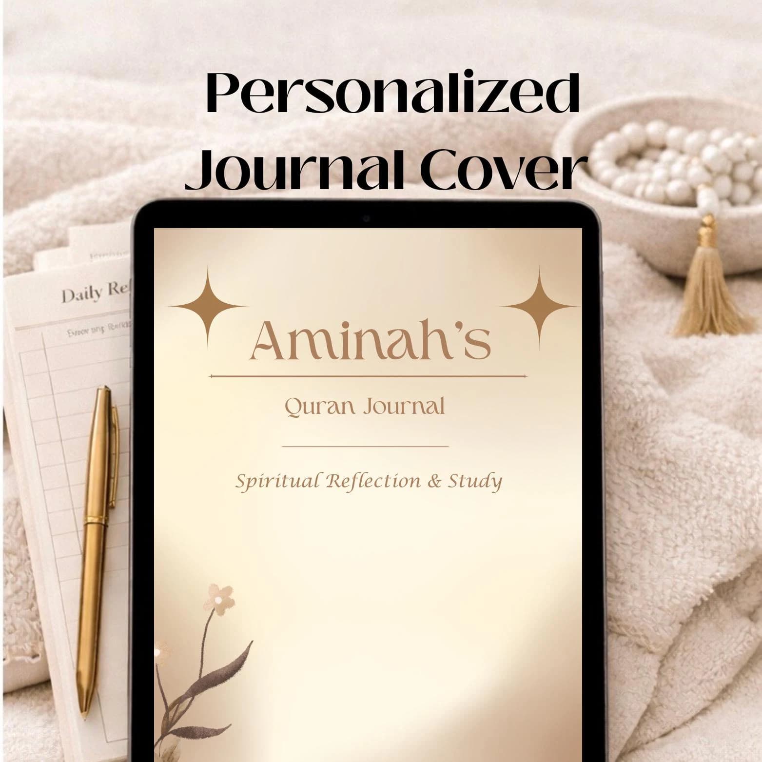 Custom Quran Journal Cover | Personalized Islamic Minimalist PDF Download