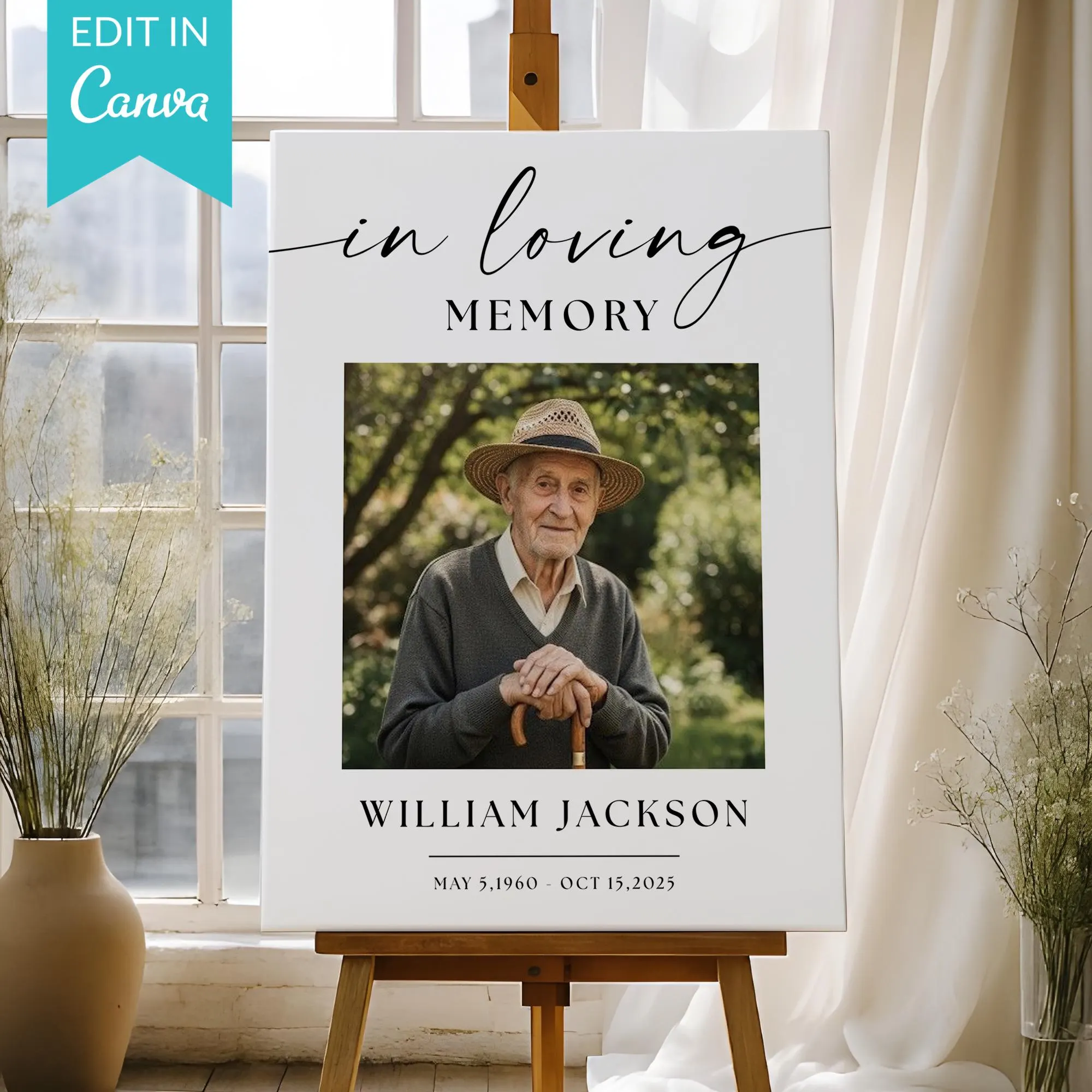 Funeral Welcome Sign Template, Editable Celebration of Life Poster, Printable Memorial Sign Canva, In Loving Memory Funeral Sign With Photo - image 3