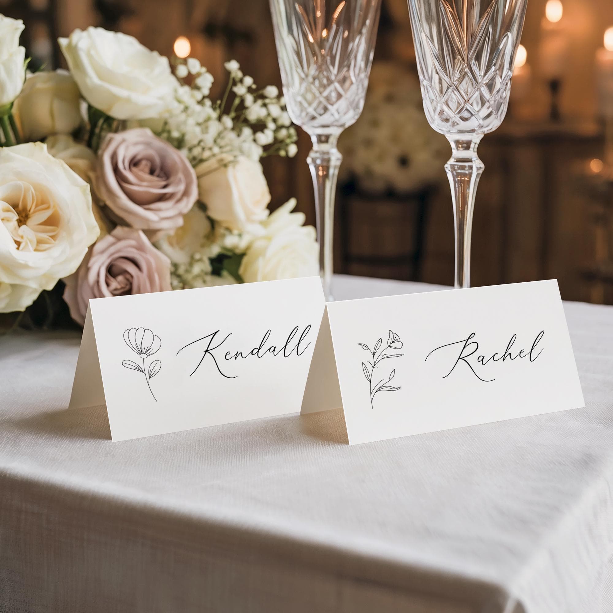 Minimalist Flower Place Card Template, Editable Floral Table Name Card, Wedding Guest Tag, Dinner Party Seating Card Canva Placeholder Name - image 2