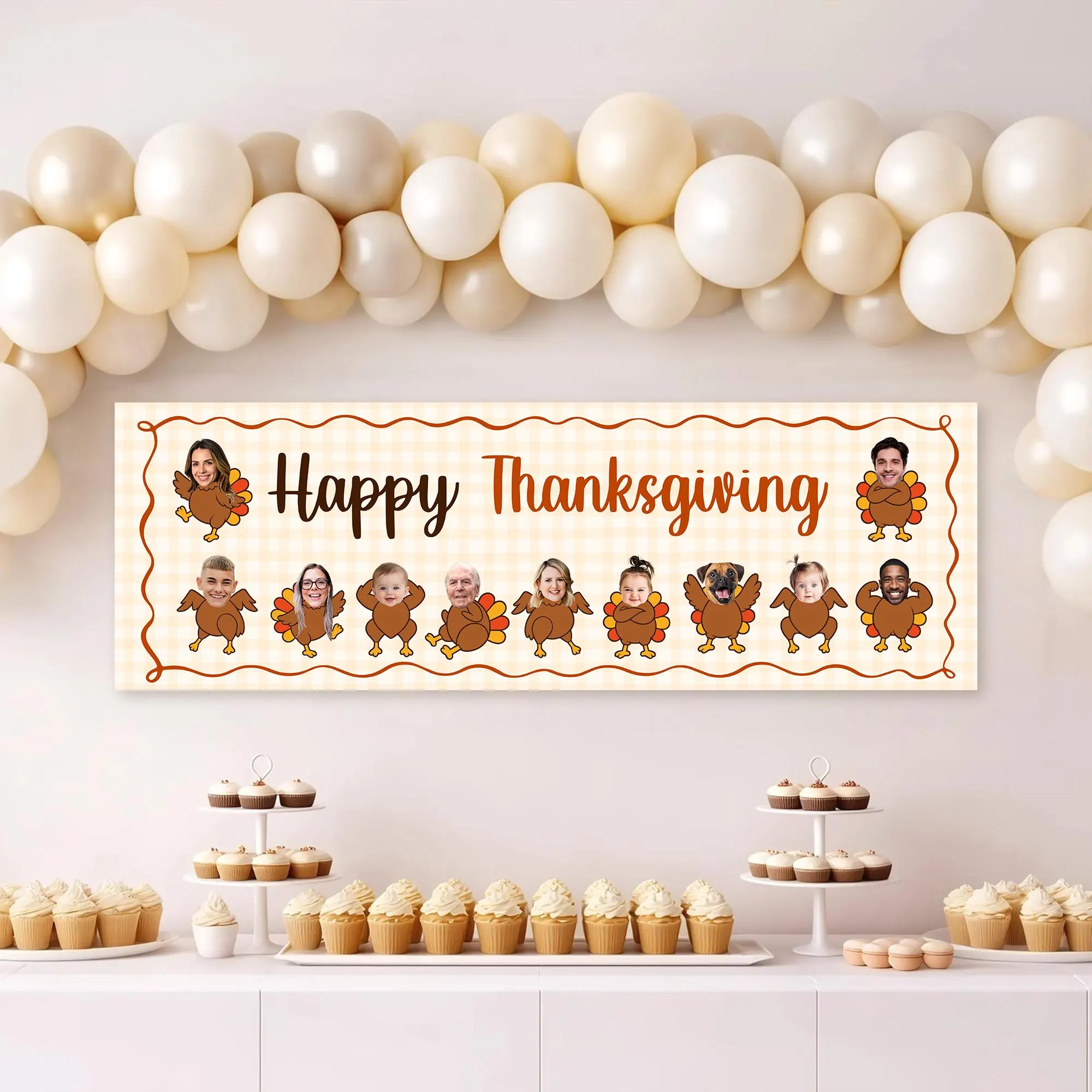 Personalized Thanksgiving Banner, Friendsgiving Banner, Custom Turkey Face Cutout Family Photo Backdrop, Autumn Holiday Decor Canva Editable - image 4