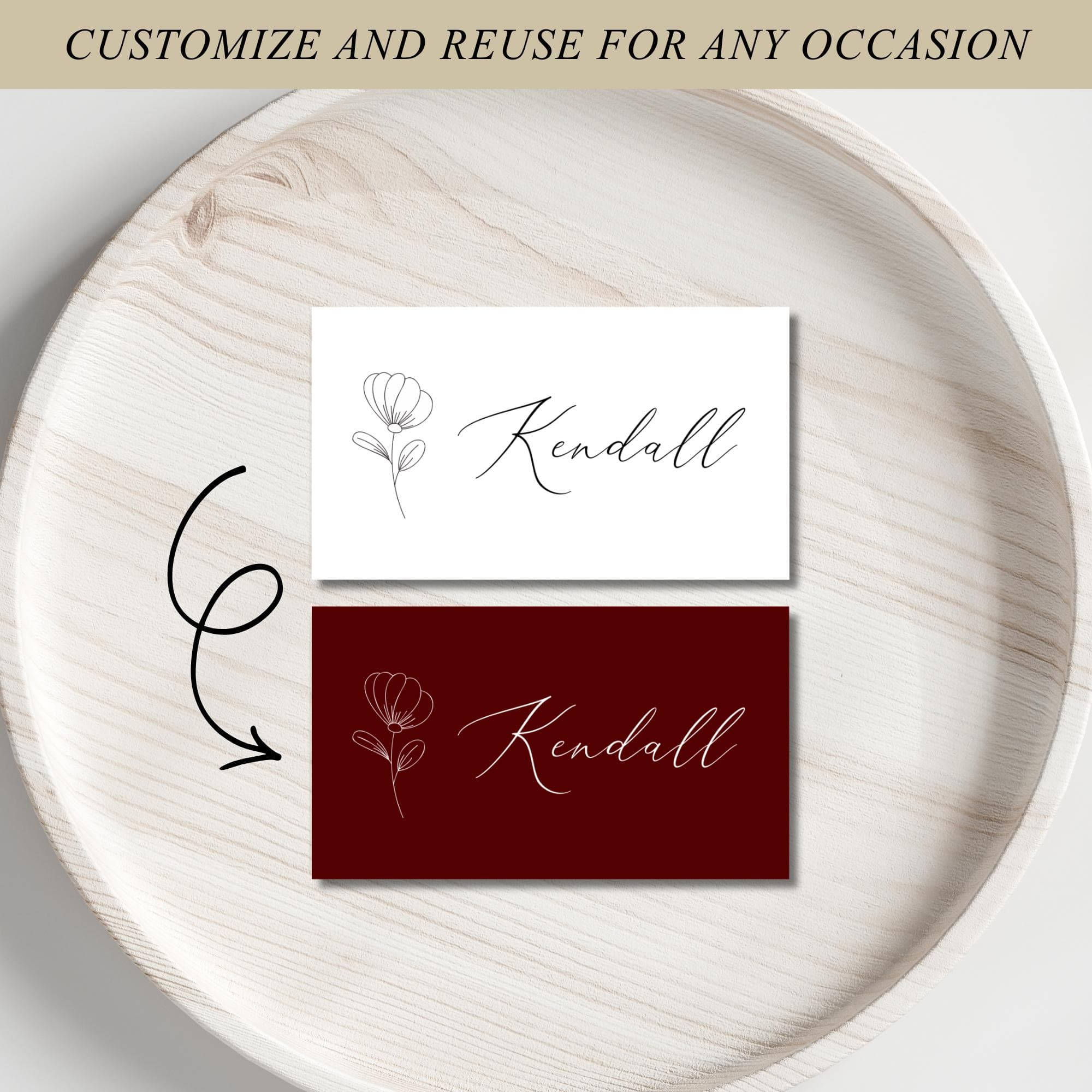 Minimalist Flower Place Card Template, Editable Floral Table Name Card, Wedding Guest Tag, Dinner Party Seating Card Canva Placeholder Name - image 3
