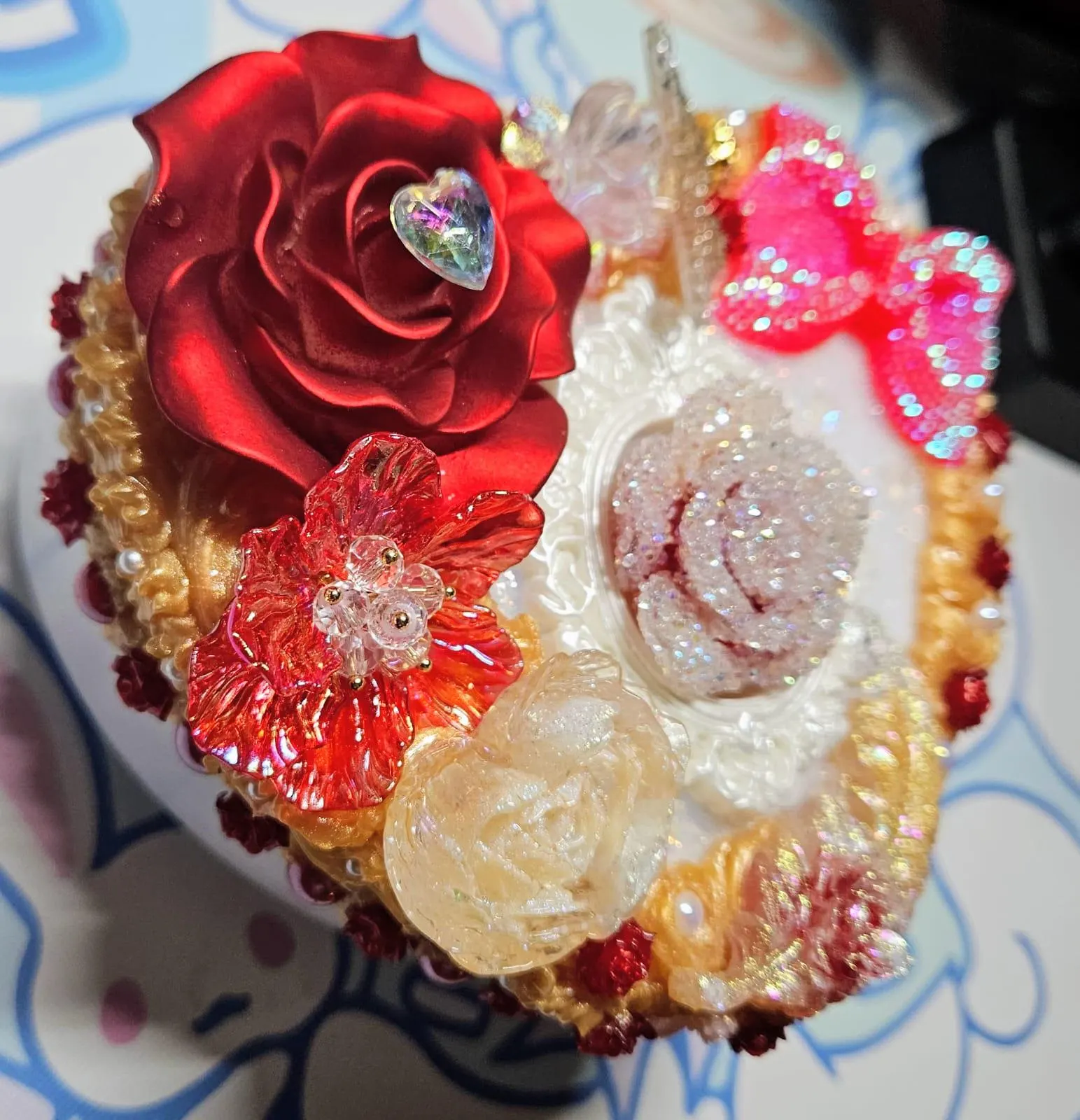 Gifts for her - Handmade Jewelry Box – Floral Rose Trinket Storage - cream glue/ decoden - image 3