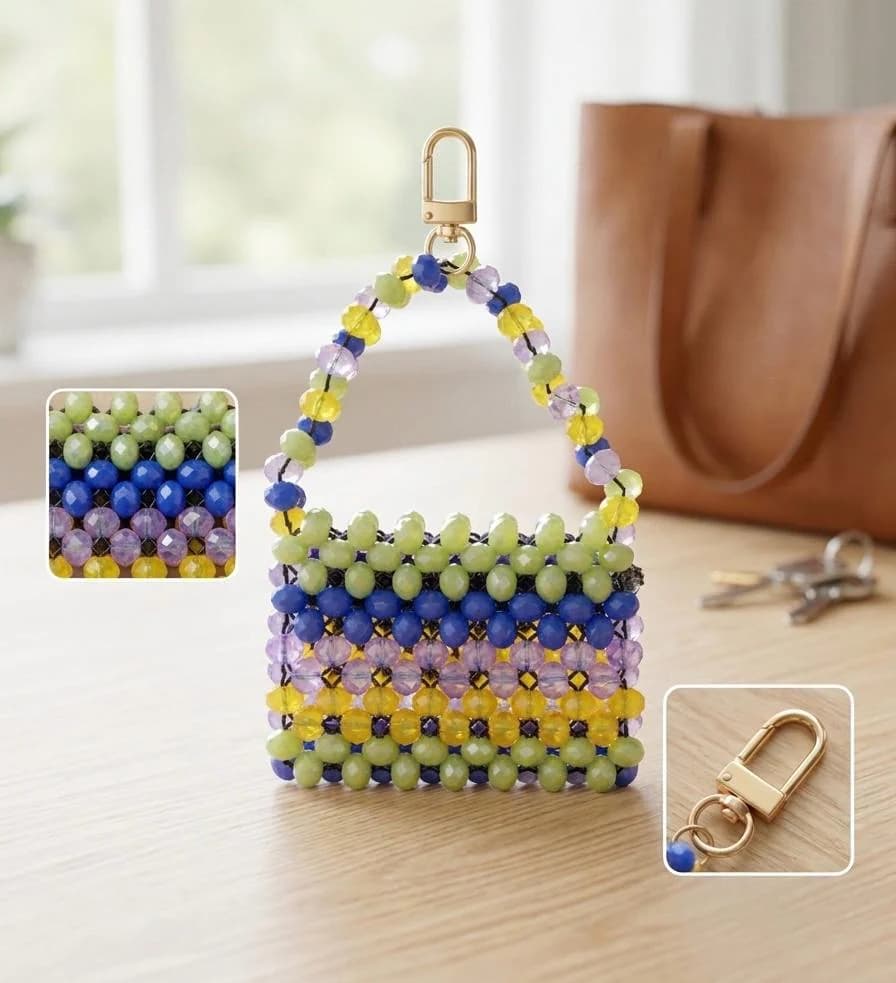 Beaded AirPods Pouch Keychain | Handmade Mini Bag Charm | Colorful Coin Holder - image 2