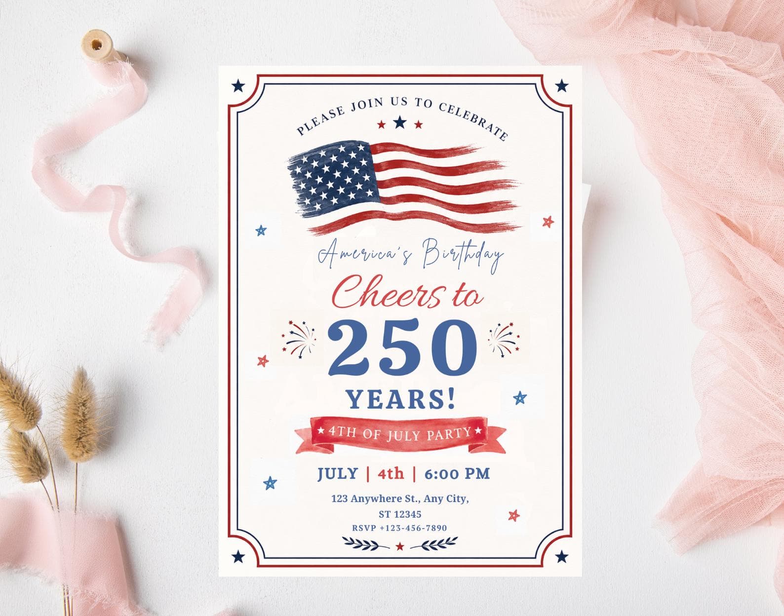 4th of July Invitation: America's 250th Birthday Party Invite (Digital Download)