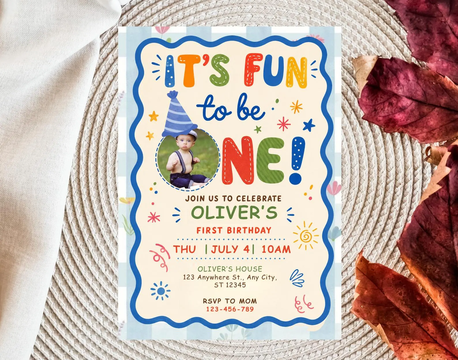 Its Fun To Be One First Birthday Invitation for Boys , Editable Canva Template - image 5