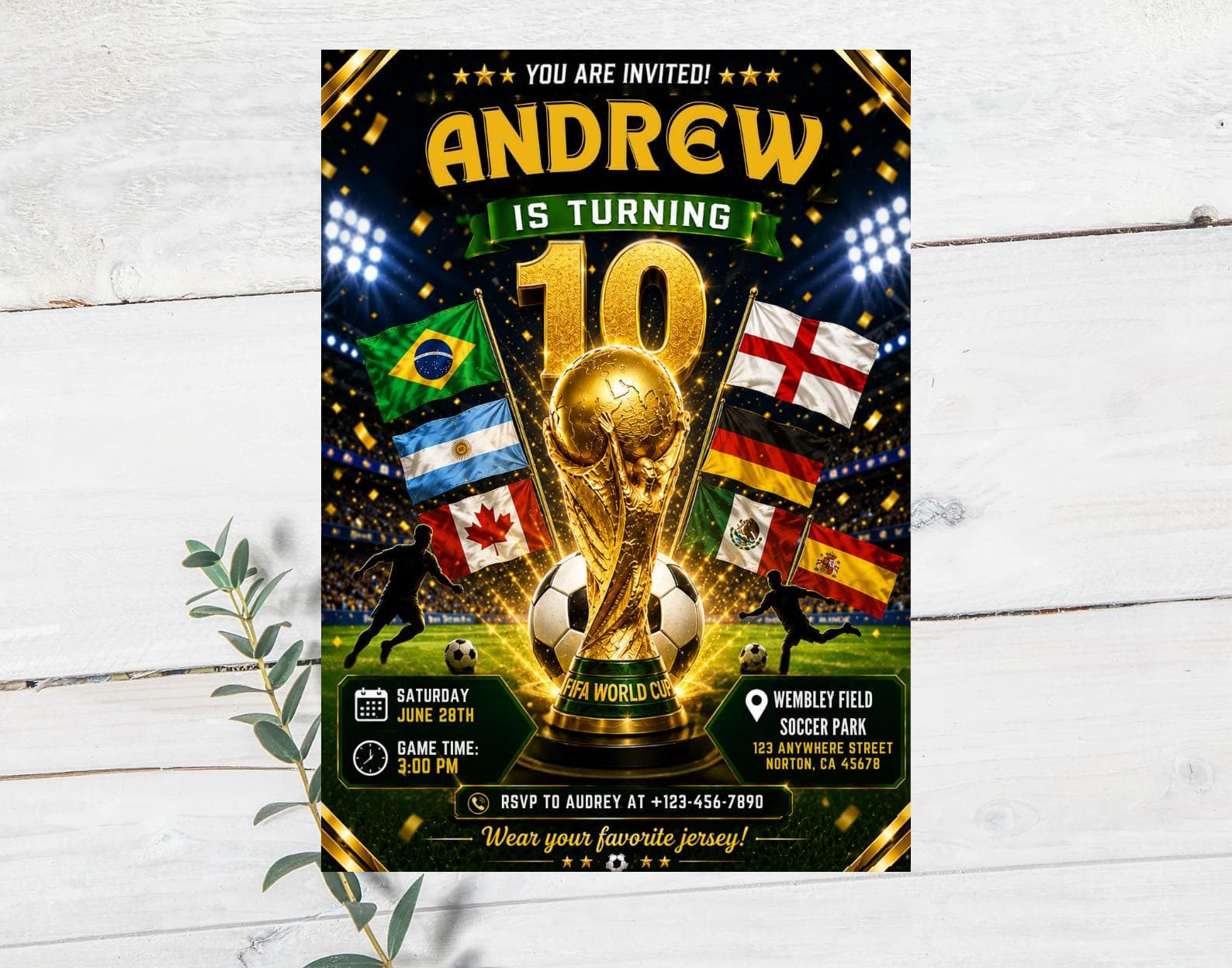 World Cup Soccer 10th Birthday Invitation, Editable Canva Template (Digital Download)