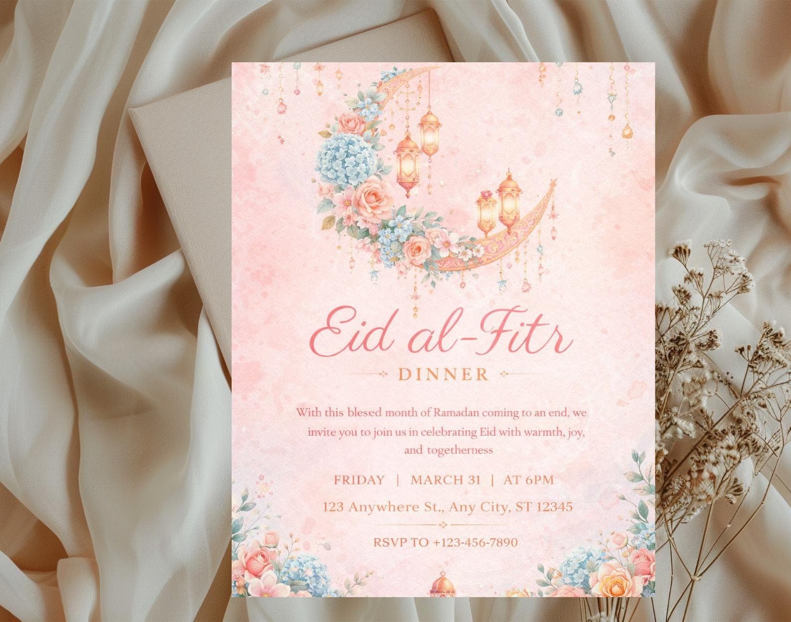 Eid Al- Fitr Dinner Invitation, Eid Invitation Template, Editable/ Digital Download, Eid Mubarak, Mobile Eid Invite, Eid Celebration