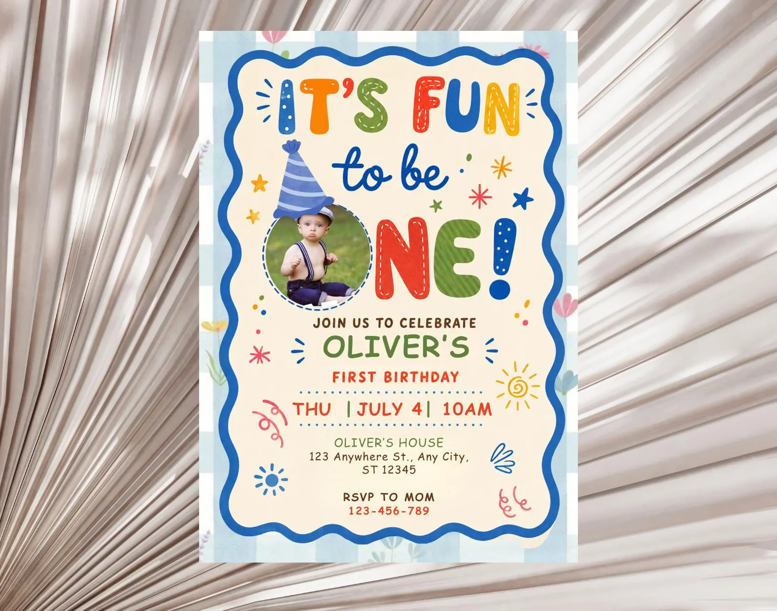 Its Fun To Be One First Birthday Invitation for Boys , Editable Canva Template