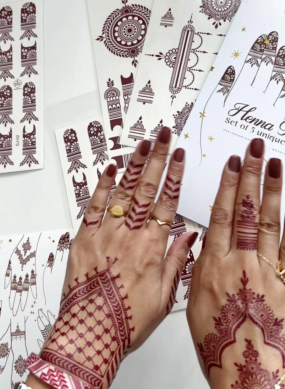 Henna Design Temporary Tattoo Stickers 5 Sheets bundle Mehndi Eid Ramadan Pakistan Adornment Festive Celebration Wedding Party desi India